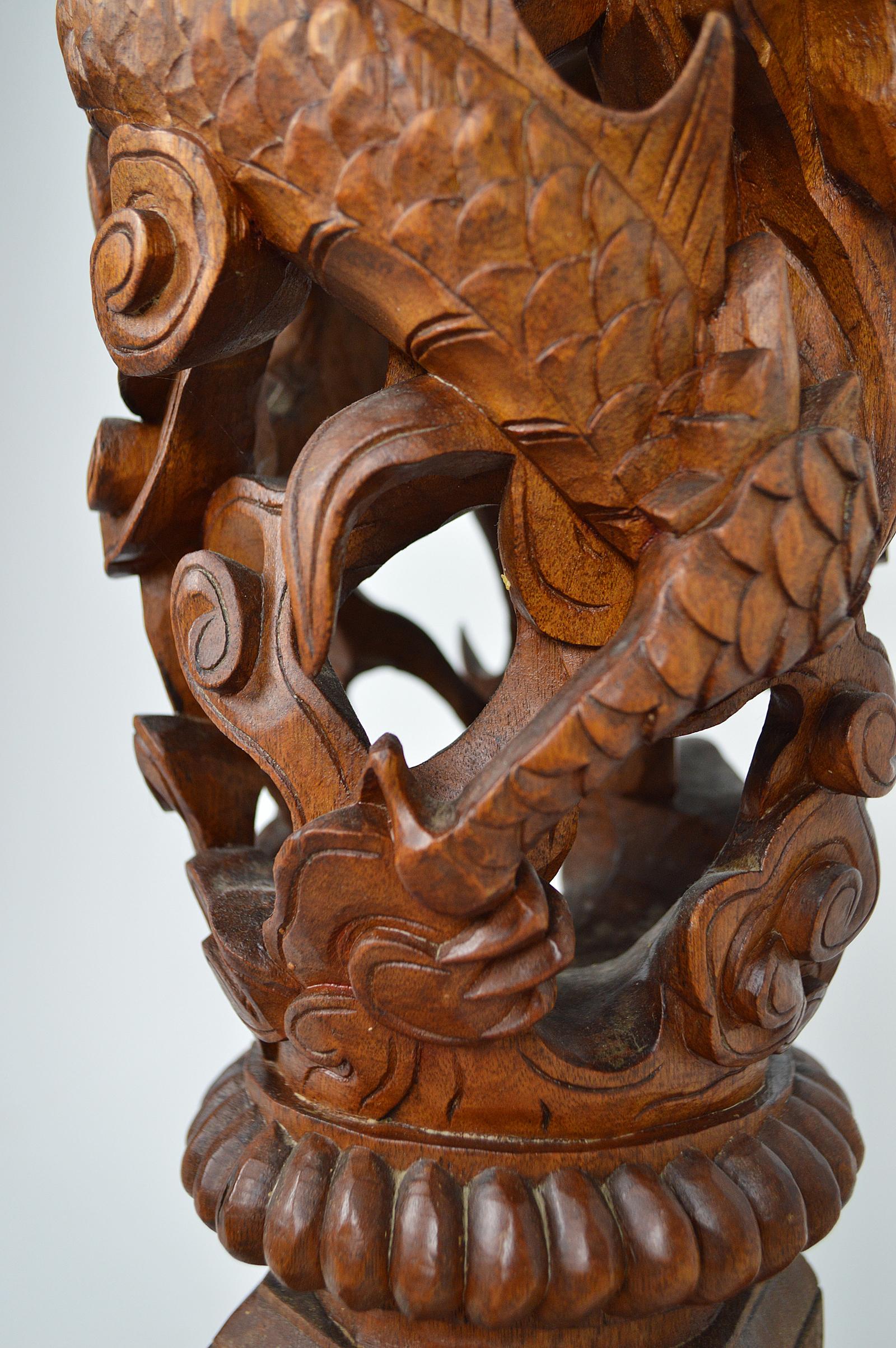 Asian Pedestal Table in Carved Wood on a Mythological Theme, circa 1890 For Sale 13