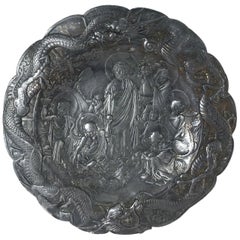 Asian Pewter Plate with Bodhisattva in the Garden, 19th Century