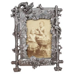 Vintage Asian Picture Frame With Dragon and Paradise Bird, Zinc Cast, 6 x 8 cm