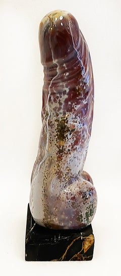 Asian Polished Agate Ribbed Phallus Fertility Sculpture on a Marble Base