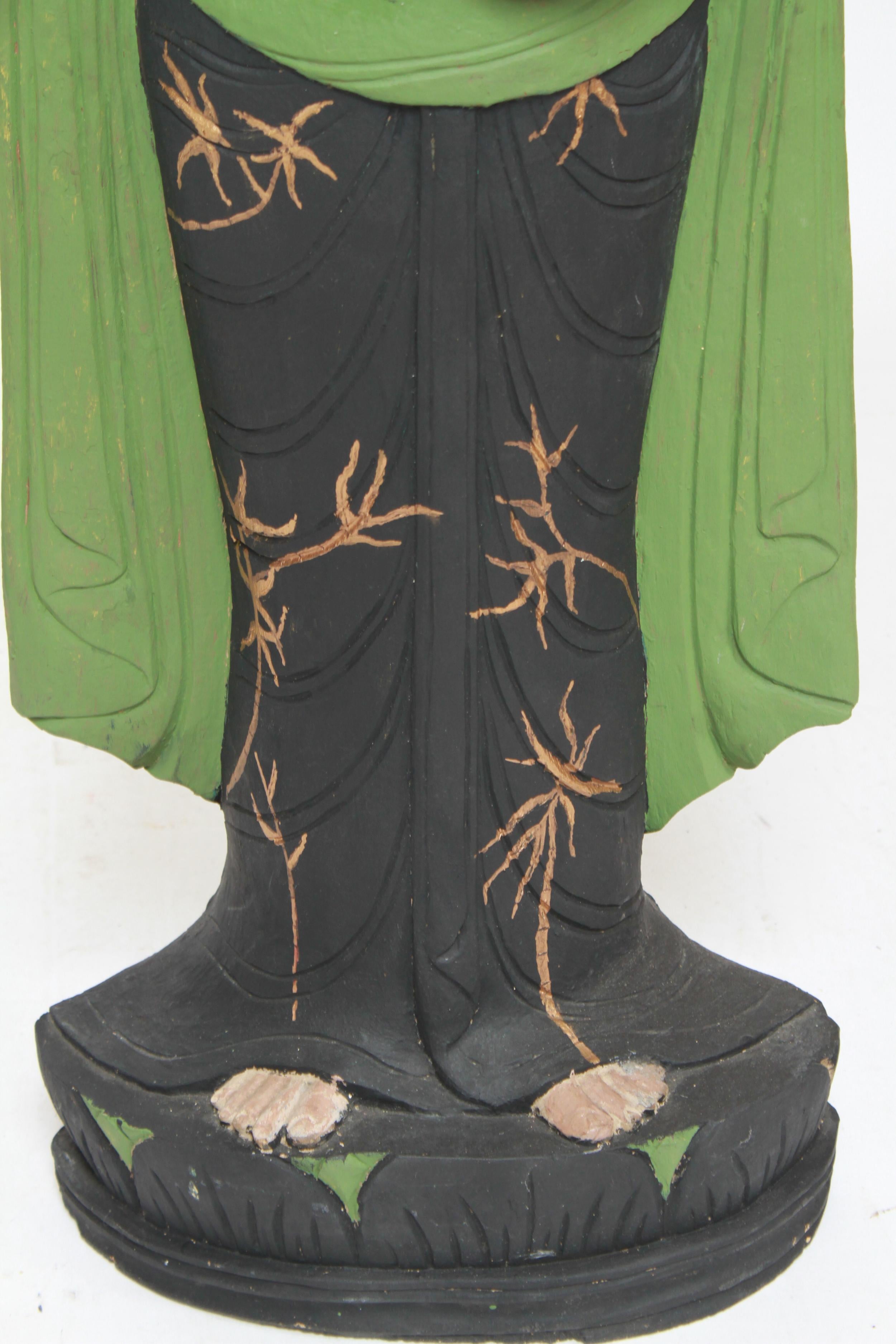 Hand-Painted Asian Polychrome Molded Guanyin Statue