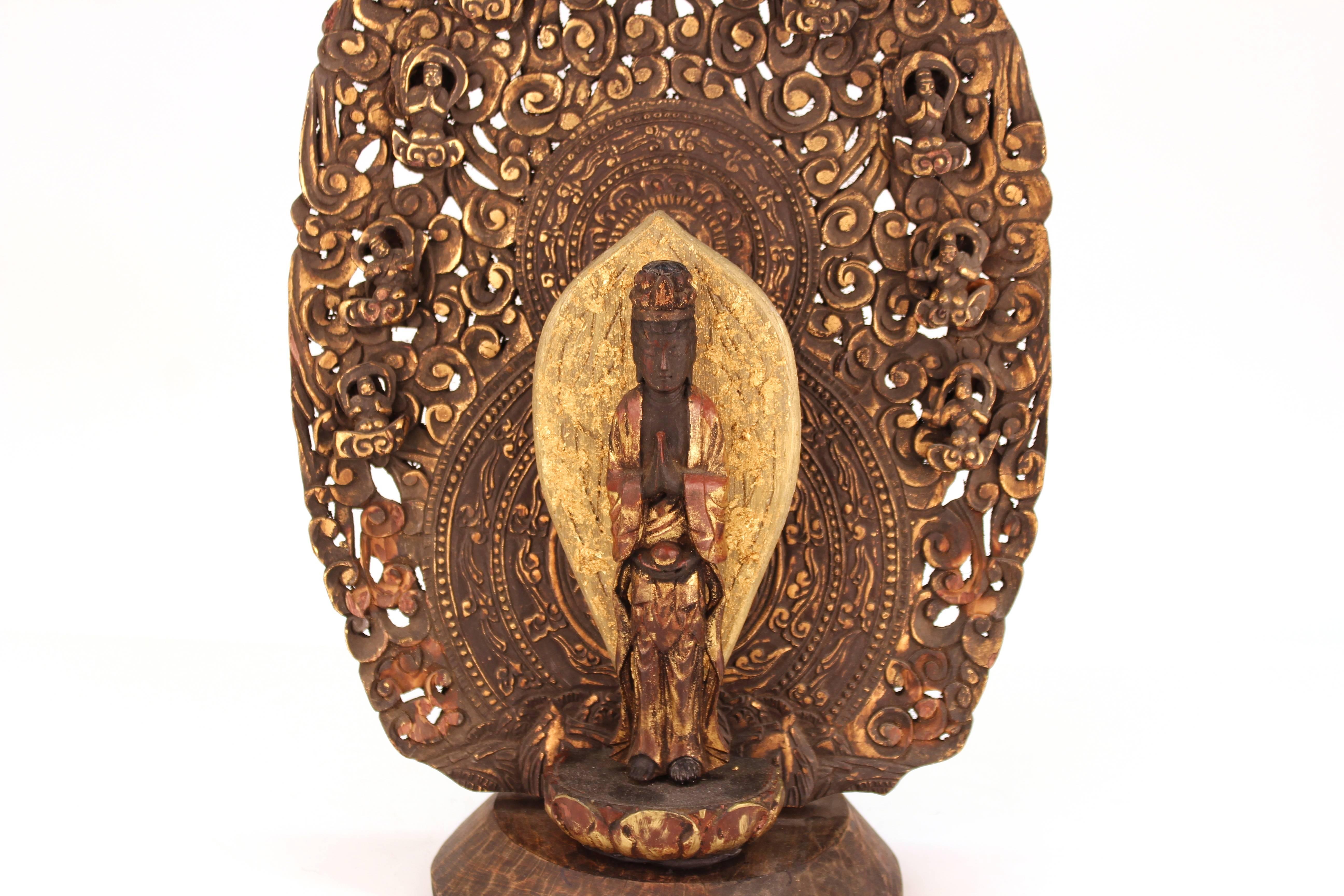 20th Century Japanese Polychrome Wood Buddha in Anjali Mudra