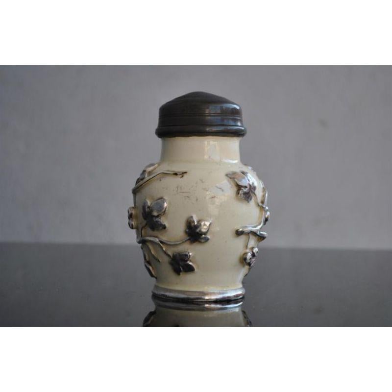 Ceramic Asian Pot from the Late 19th Century Painted with Silver For Sale