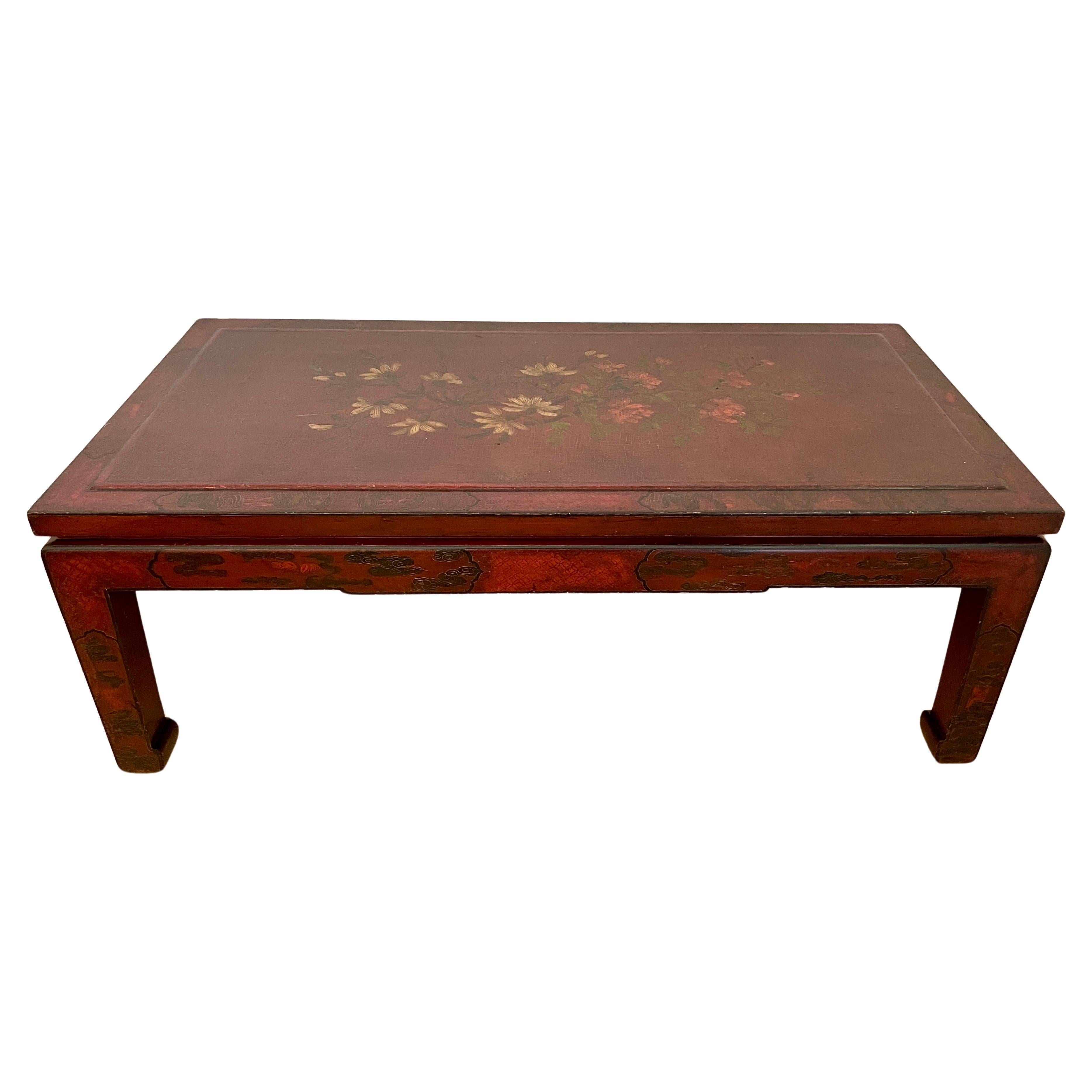 Asian Red Lacquered Coffee Table For Sale at 1stDibs