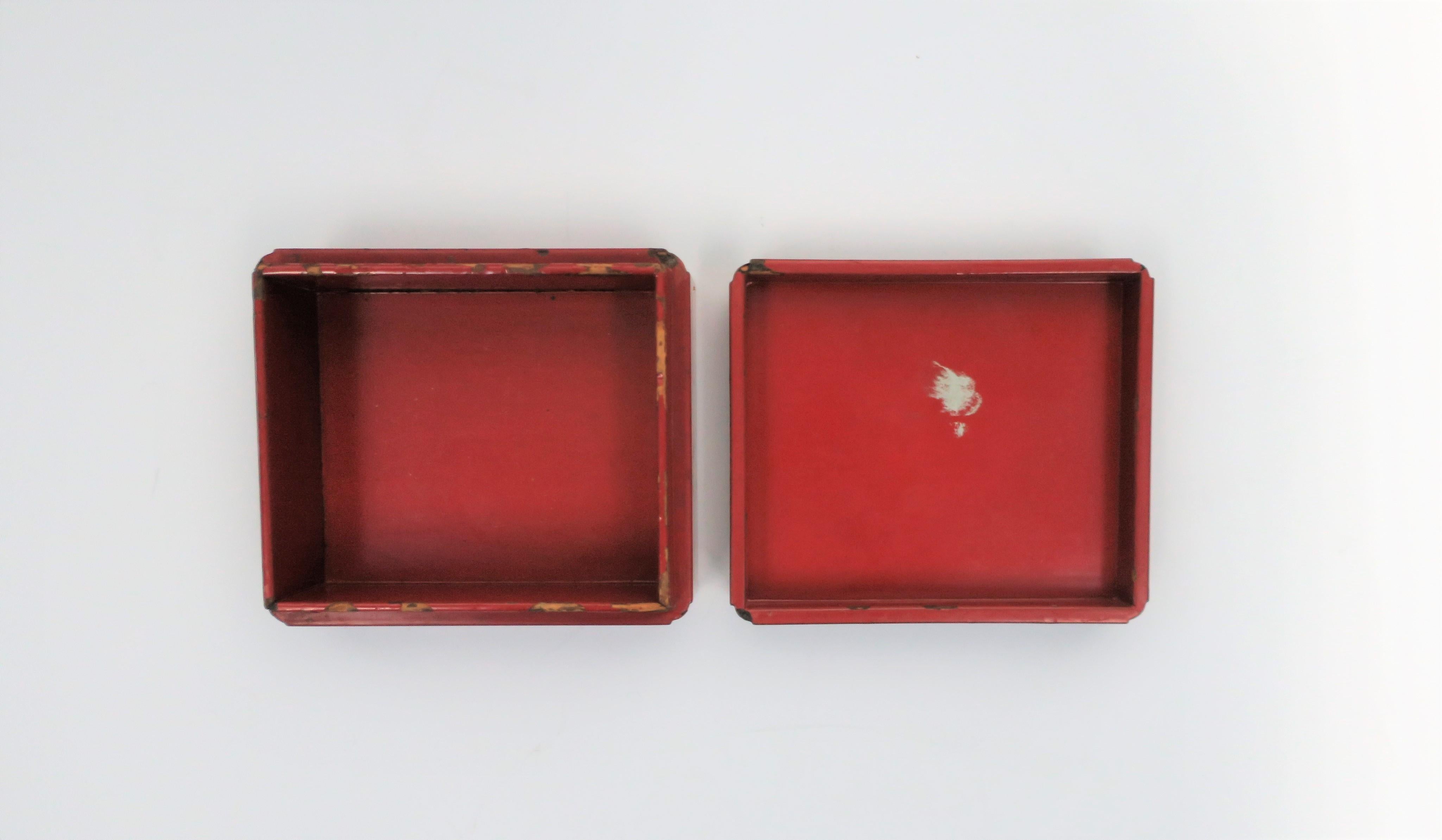 Mid-20th Century Asian Red Ox Blood Lacquer Box with Chinese White Jade Top