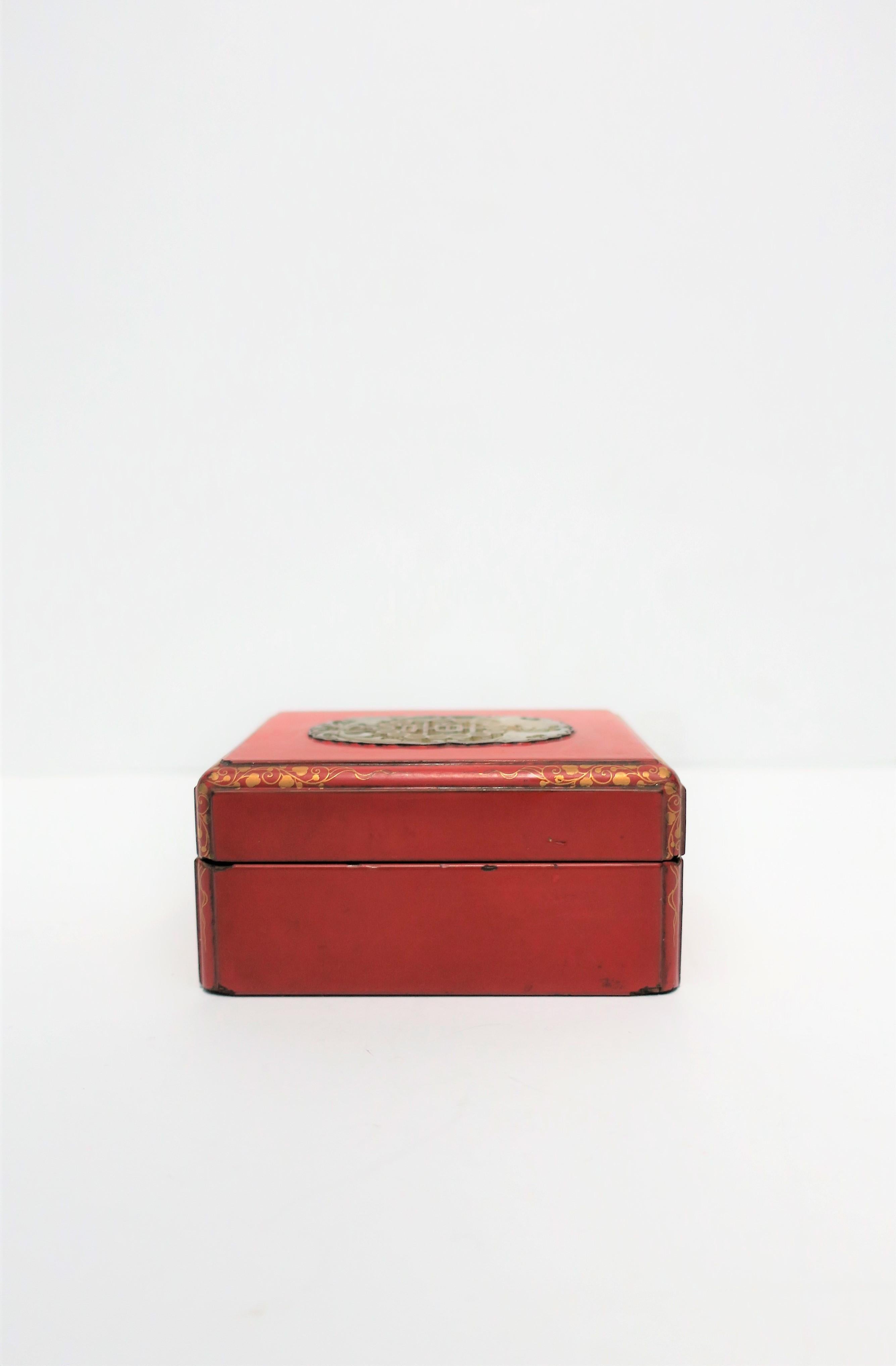 Asian Red Ox Blood Lacquer Box with Chinese White Jade Top 1