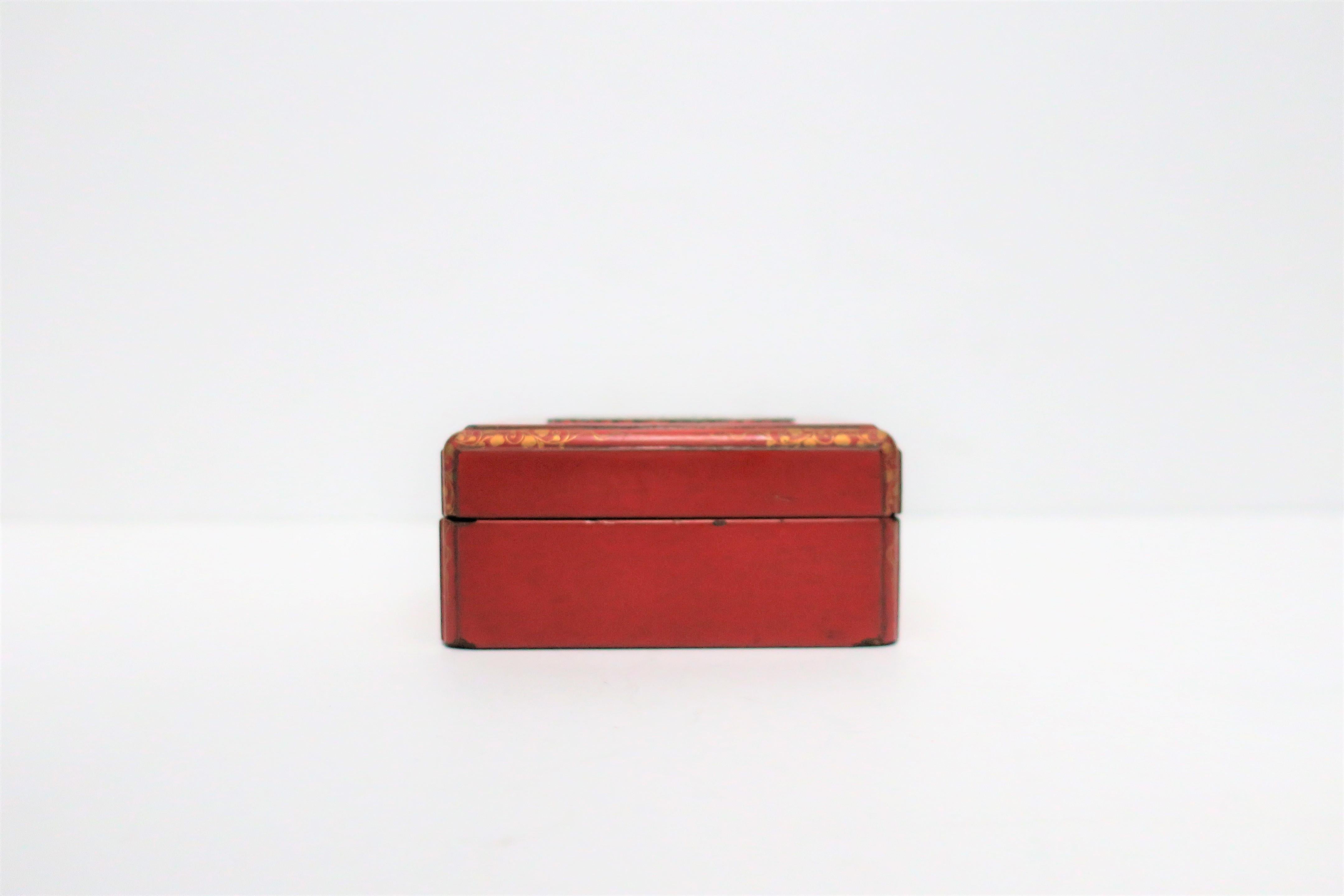 Asian Red Ox Blood Lacquer Box with Chinese White Jade Top 2