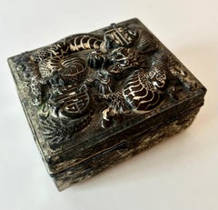 Asian Repousse Lidded box with Wooden Interior