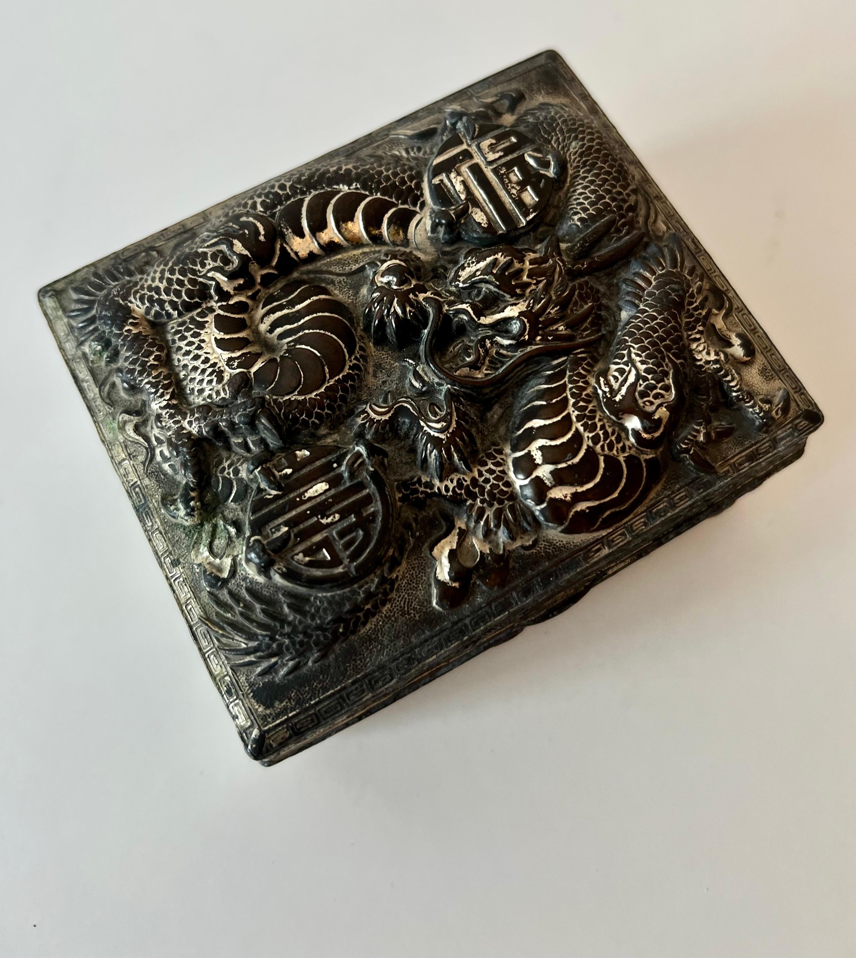 Repoussé Asian Repousse Lidded box with Wooden Interior For Sale