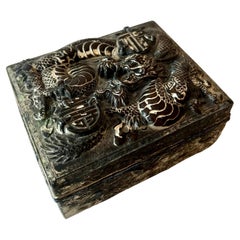 Asian Repousse Lidded box with Wooden Interior