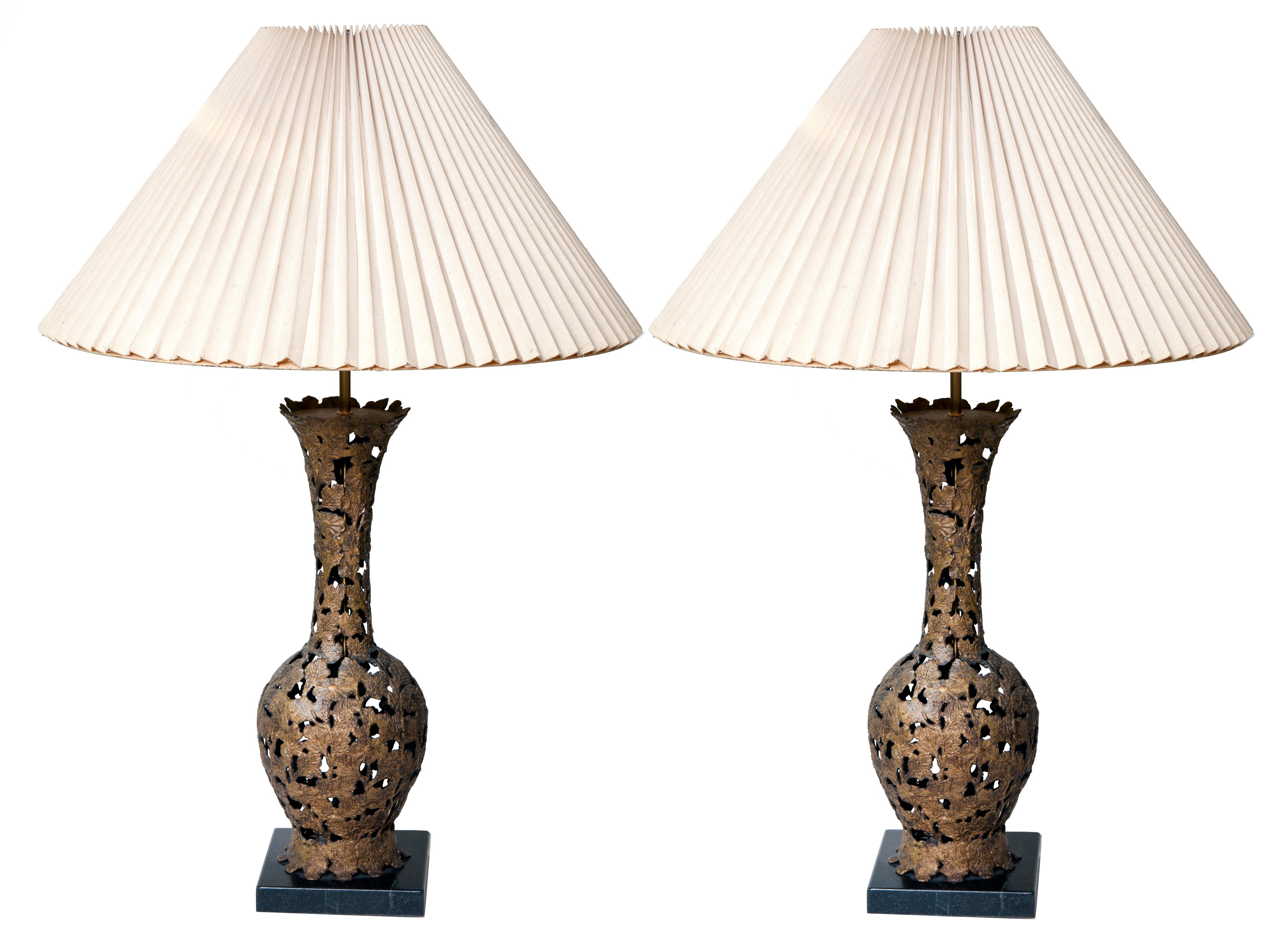 Asian Reticulated Bronze Lamp on Custom Soapstone Base In Good Condition In Malibu, CA