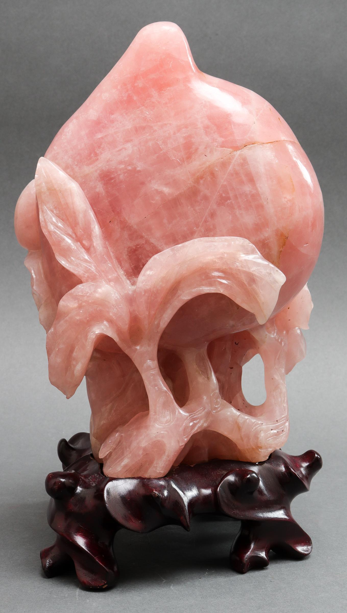 Chinese Rose Quartz Carved Peach Sculptures 2