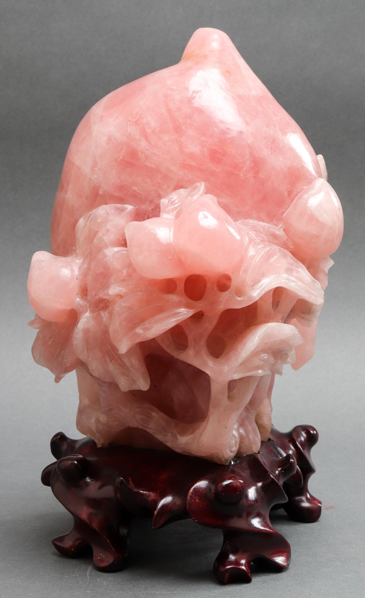 Chinese Rose Quartz Carved Peach Sculptures 4