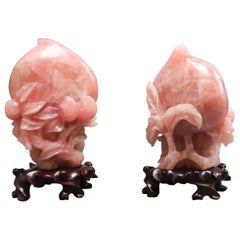 Chinese Rose Quartz Carved Peach Sculptures