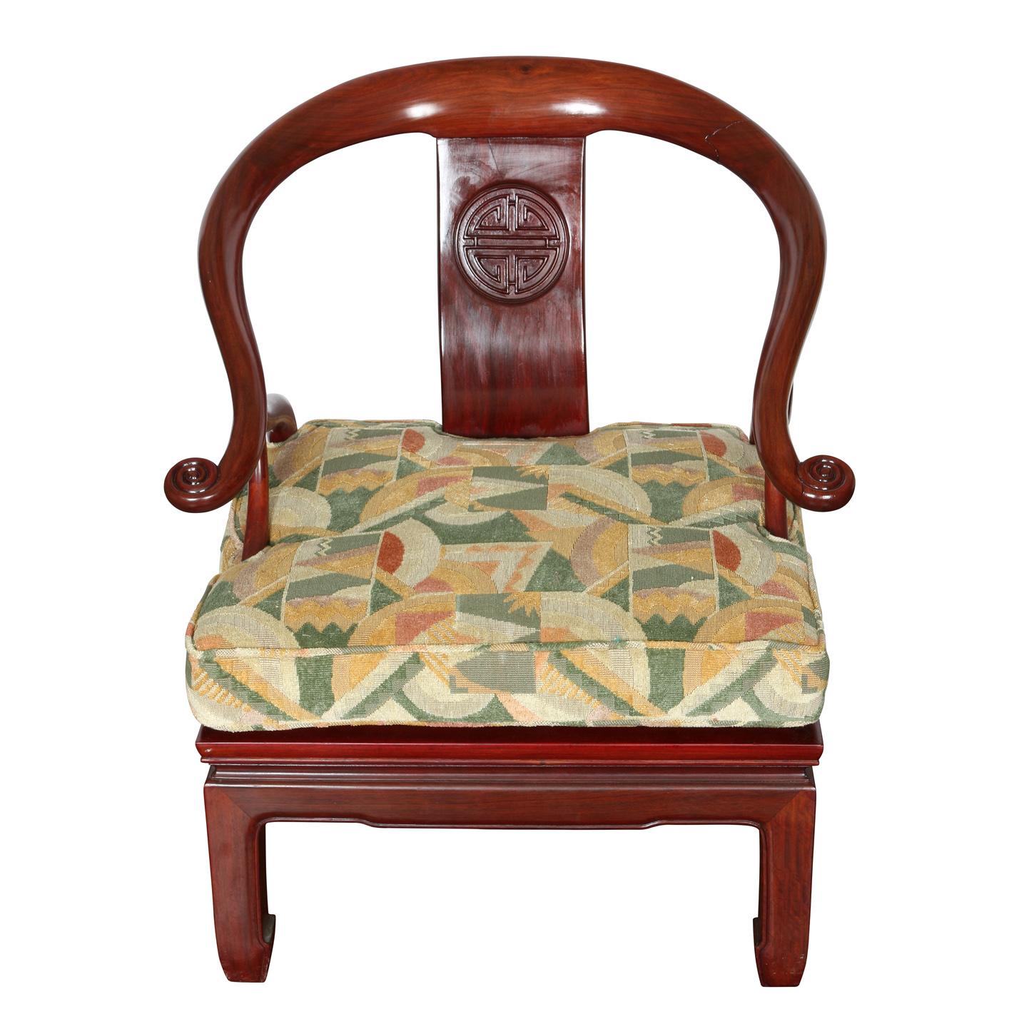 Asian Rosewood Armchair and Settee with Clarence House Fabric In Good Condition For Sale In Locust Valley, NY