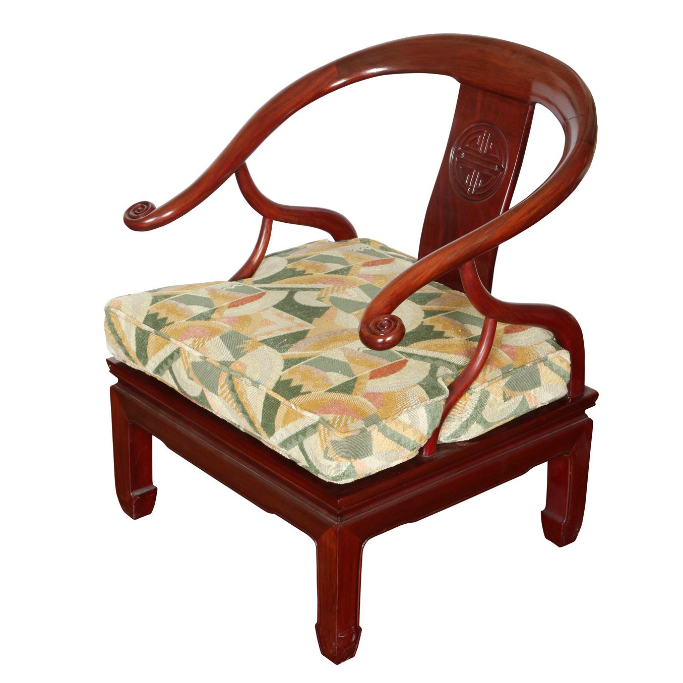 20th Century Asian Rosewood Armchair and Settee with Clarence House Fabric For Sale