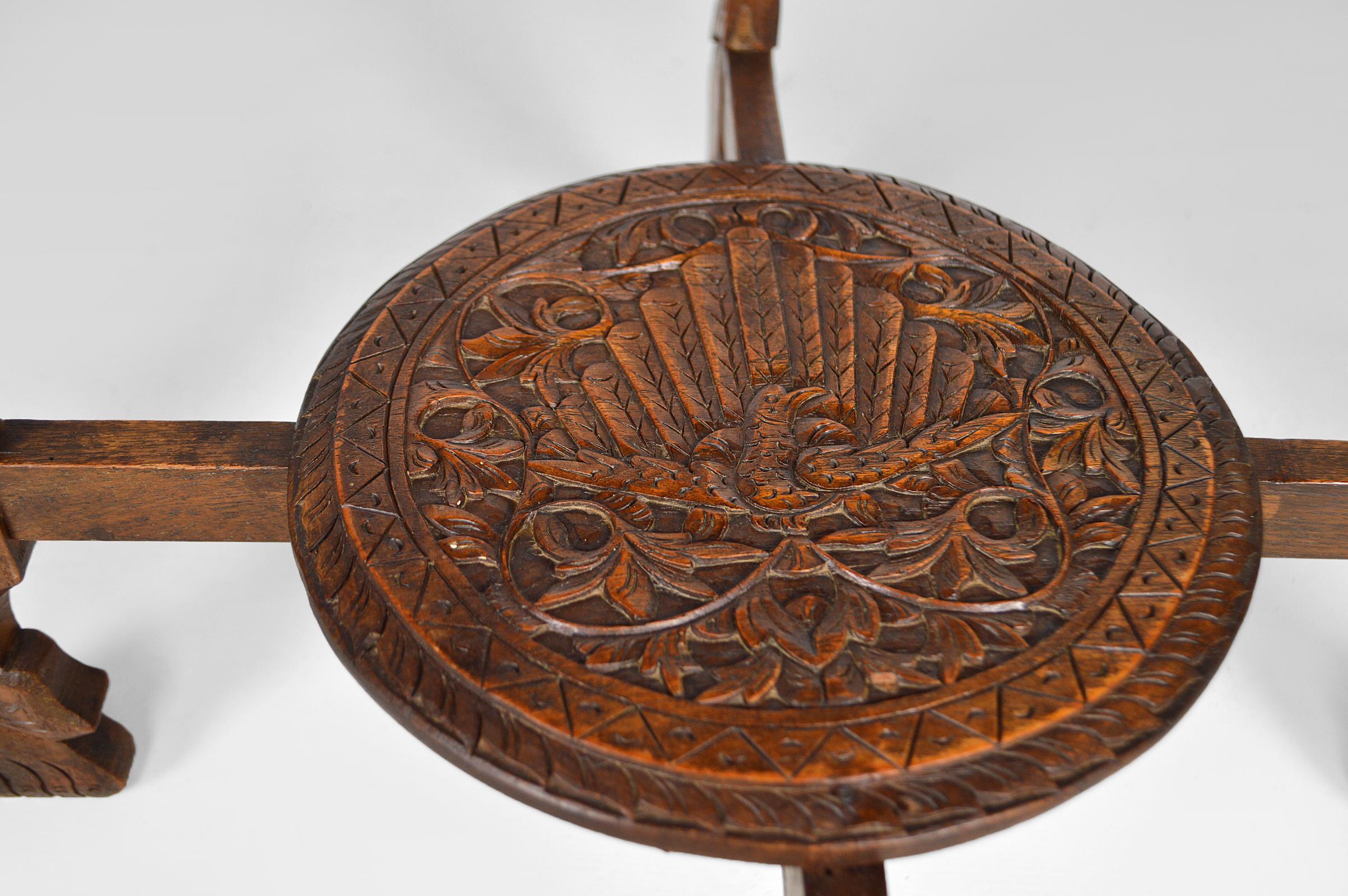 Asian Round Coffee Table Carved with Dragons and Peacocks, Indonesia, circa 1920 For Sale 9