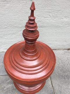 Asian Sculptural Burmese Terracotta Colored Wood Offering Urn