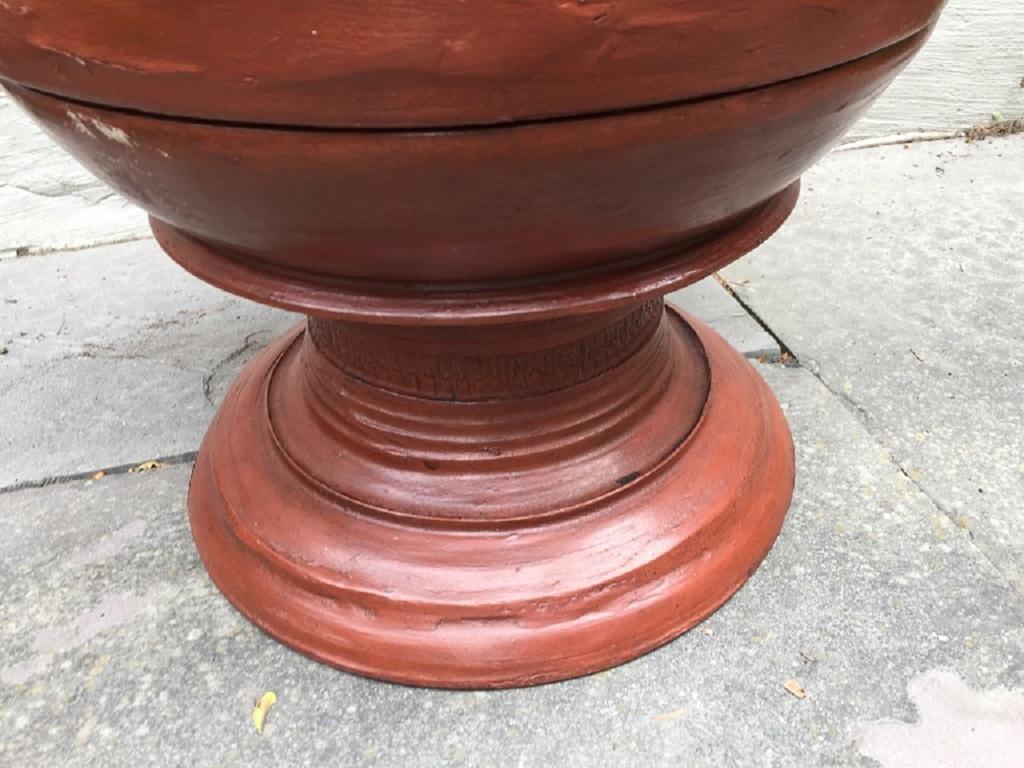 Hand-Crafted Asian Sculptural Burmese Terracotta Colored Wood Offering Urn For Sale