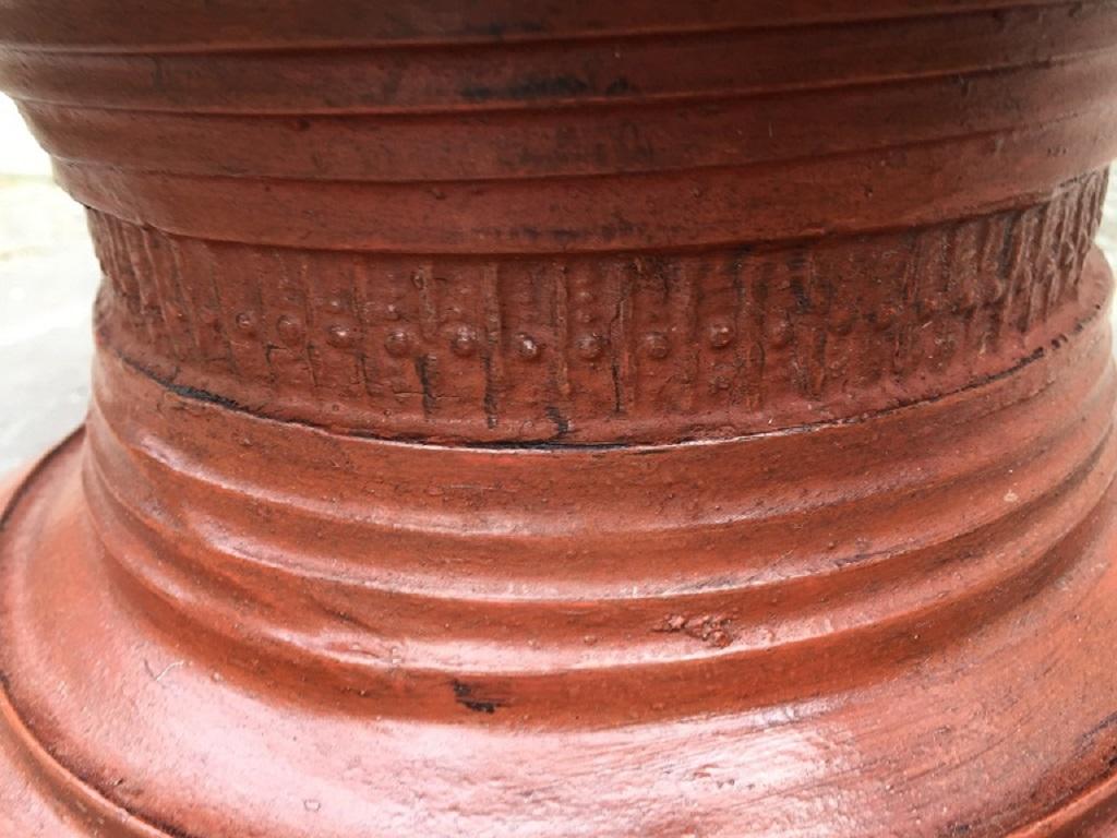 Asian Sculptural Burmese Terracotta Colored Wood Offering Urn For Sale 1