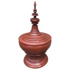 Asian Sculptural Burmese Terracotta Colored Wood Offering Urn