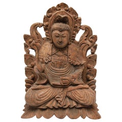 Asian Seated Guanyin in Mandorla in Wood