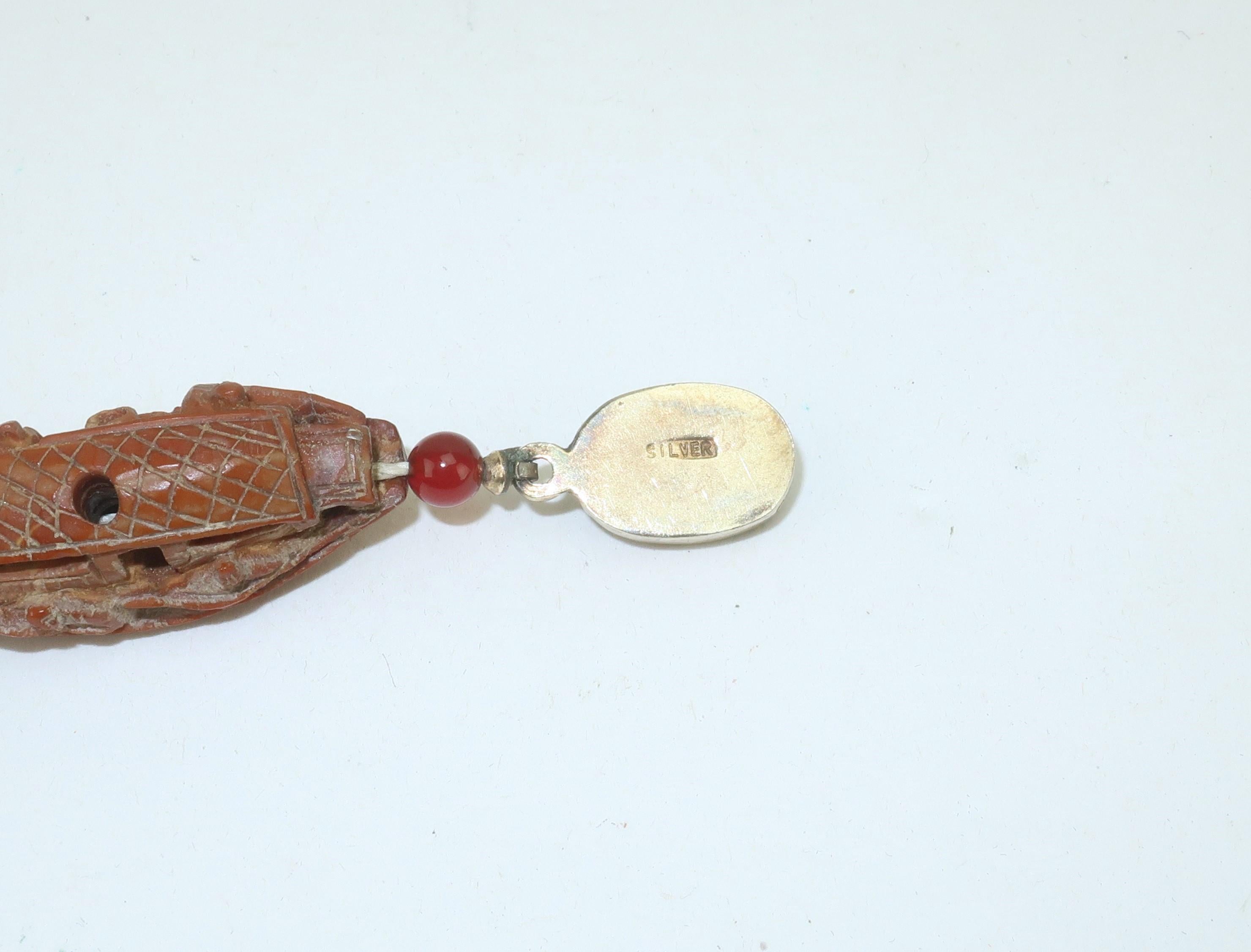 Asian Semi Precious Stone, Ceramic & Silver Beaded Necklace For Sale 2