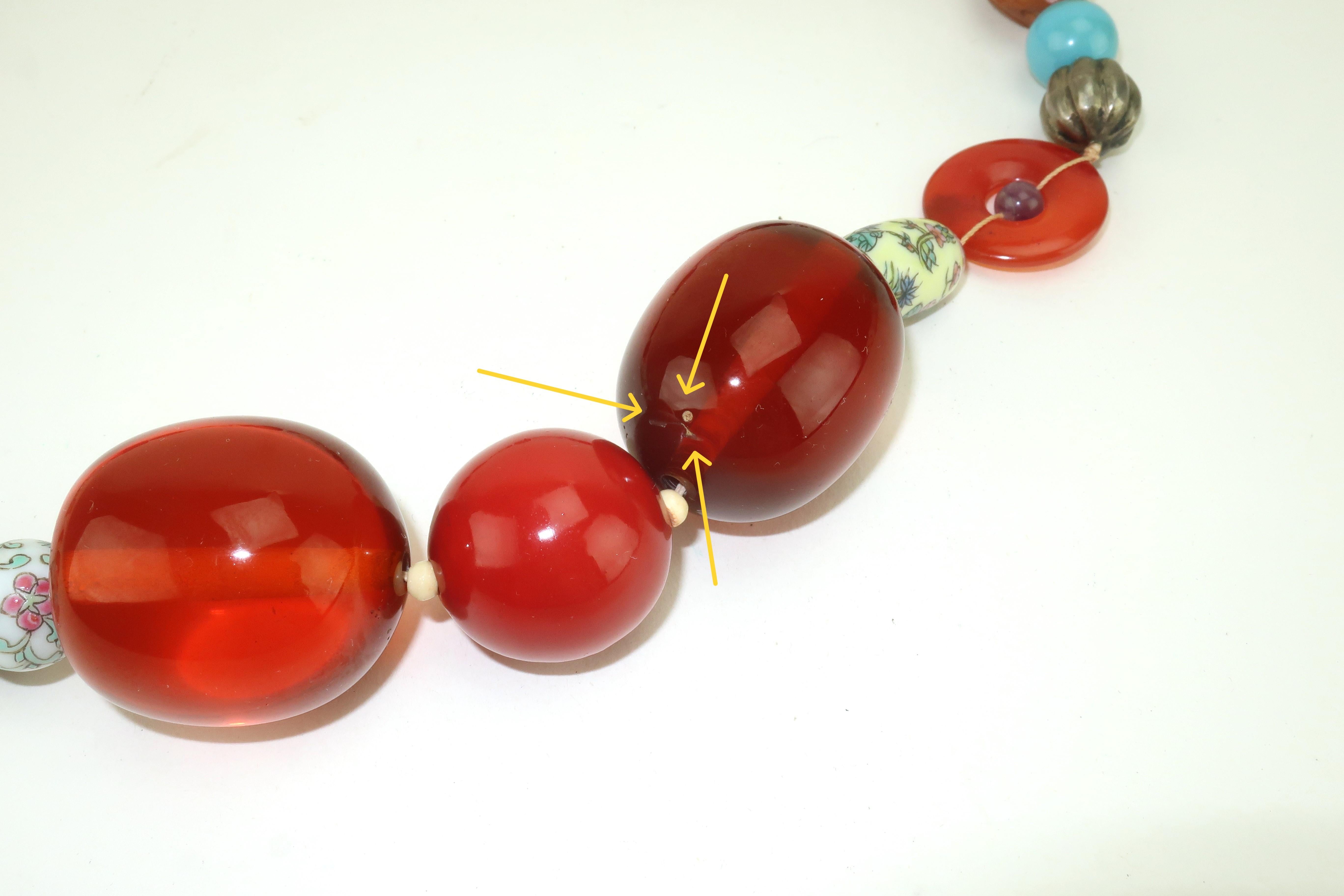 Asian Semi Precious Stone, Ceramic & Silver Beaded Necklace For Sale 3