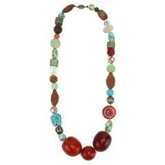 Collar Asiático de Piedras Semipreciosas, Cerámica y Cuentas de Plata