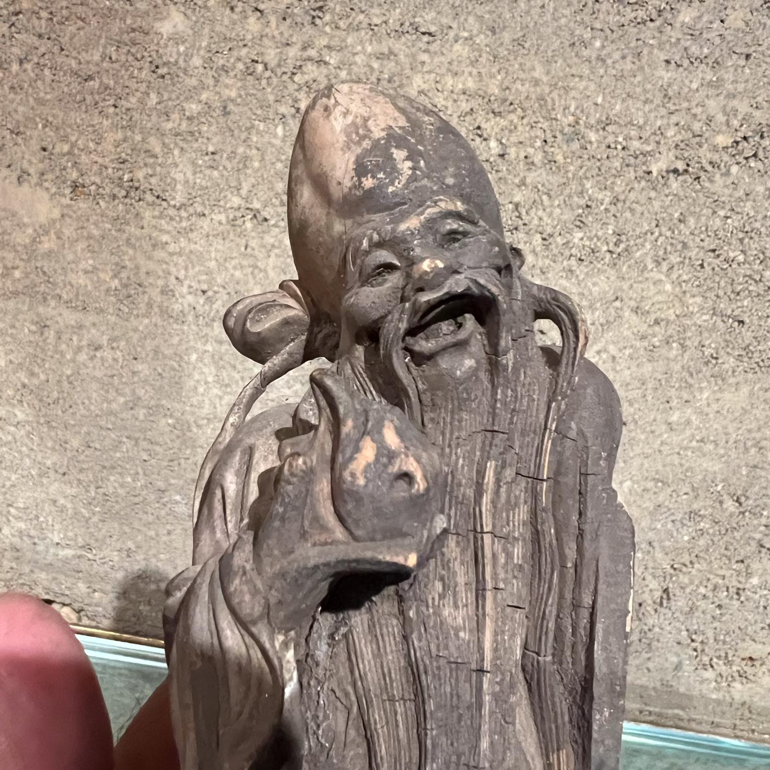 Asian Shòu Xīng Hand Carved Wood Sculpture Star of Longevity For Sale 7