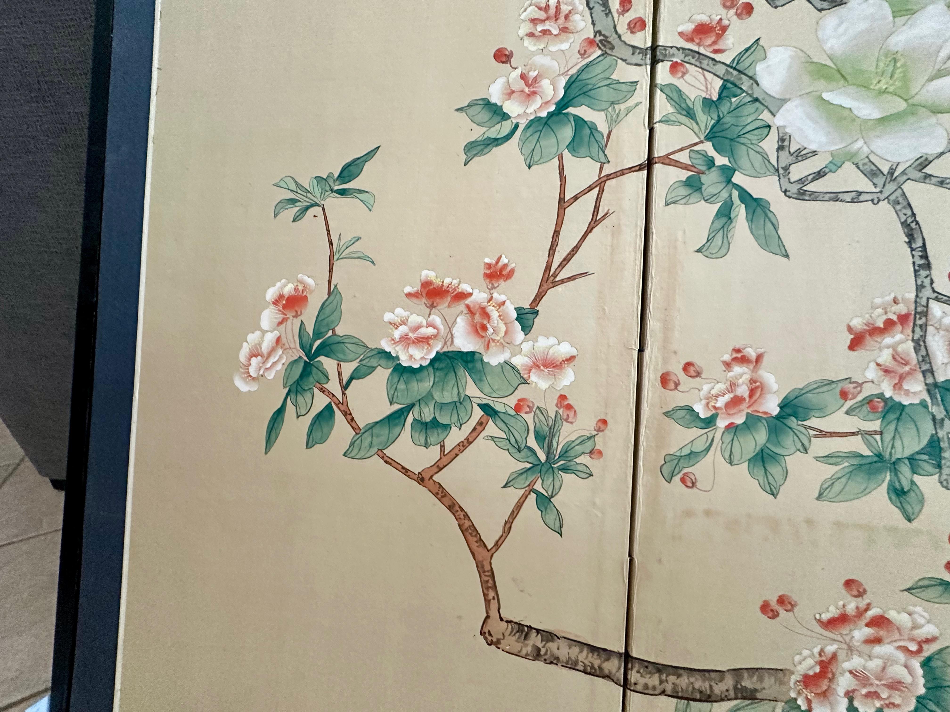 Asian Silk Watercolor 4 panel Folding Screen For Sale 6