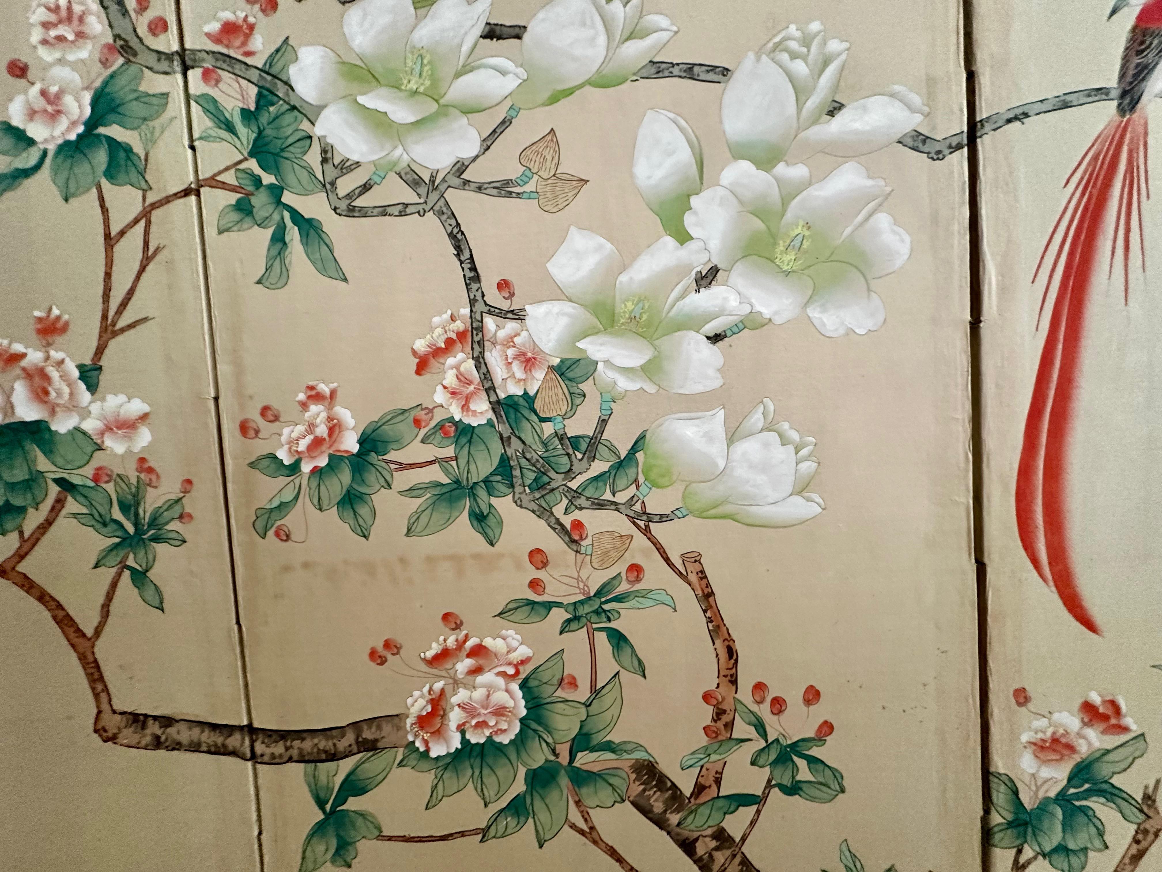Asian Silk Watercolor 4 panel Folding Screen For Sale 7
