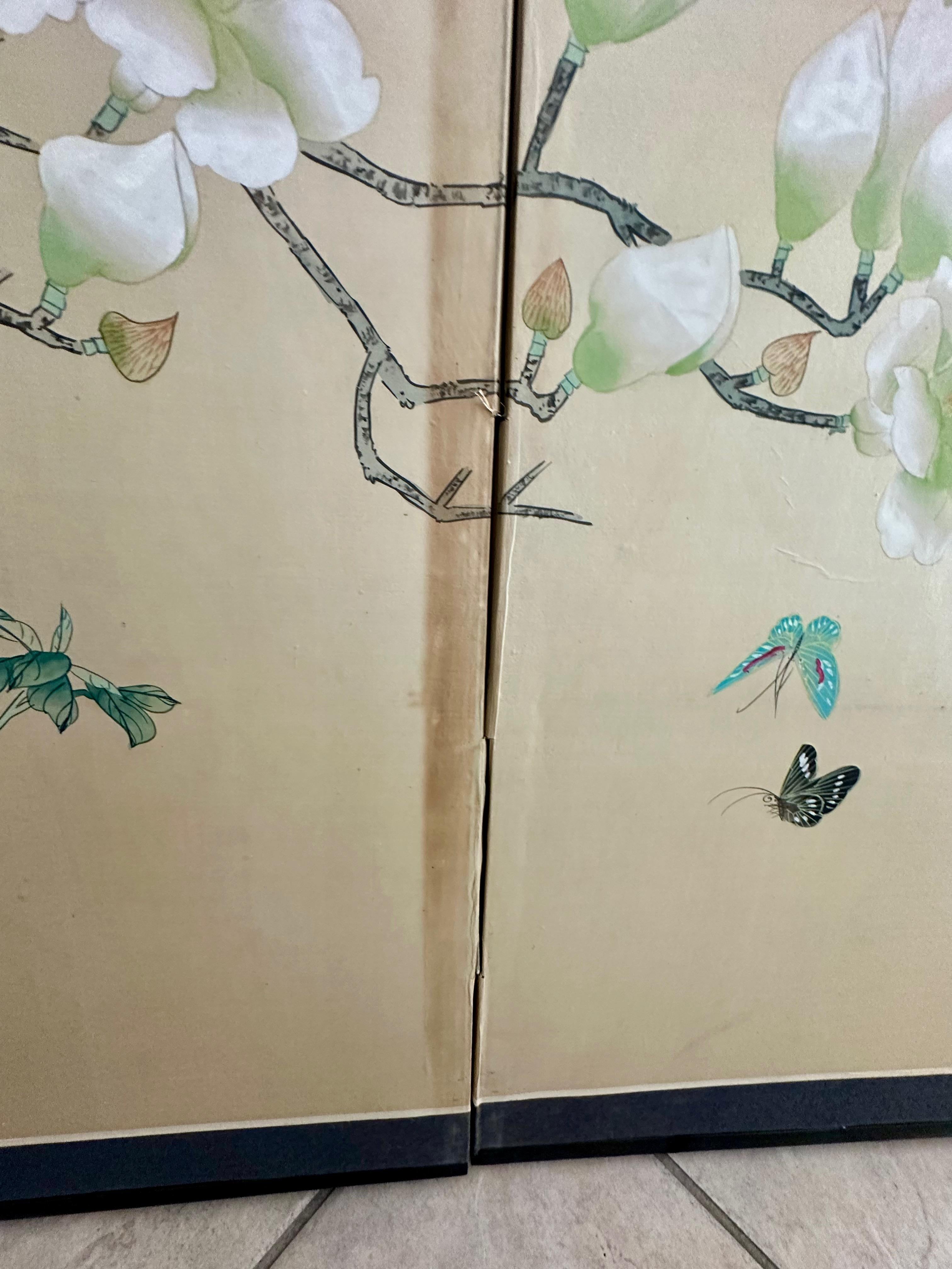 Asian Silk Watercolor 4 panel Folding Screen For Sale 10