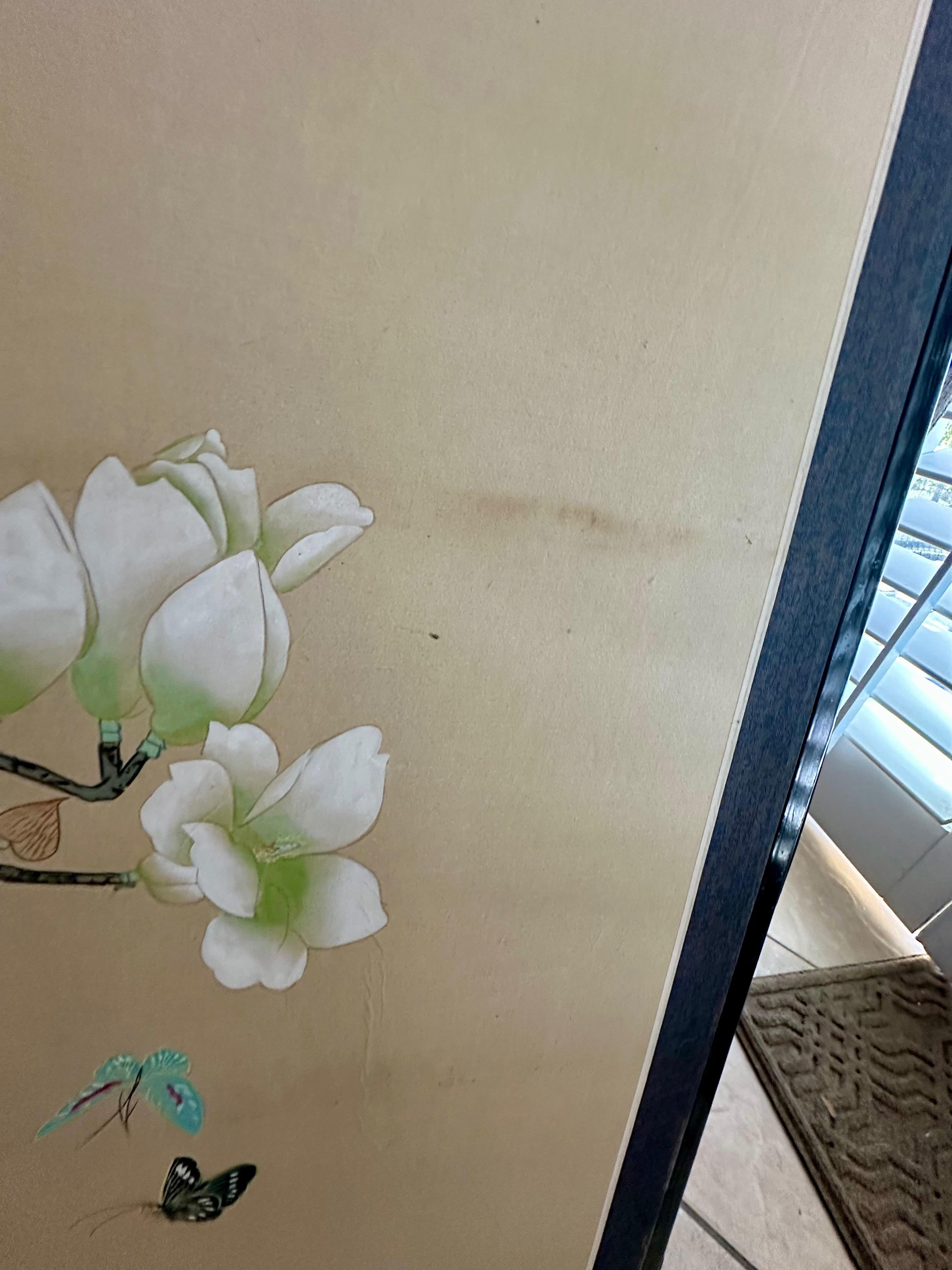 Asian Silk Watercolor 4 panel Folding Screen For Sale 11