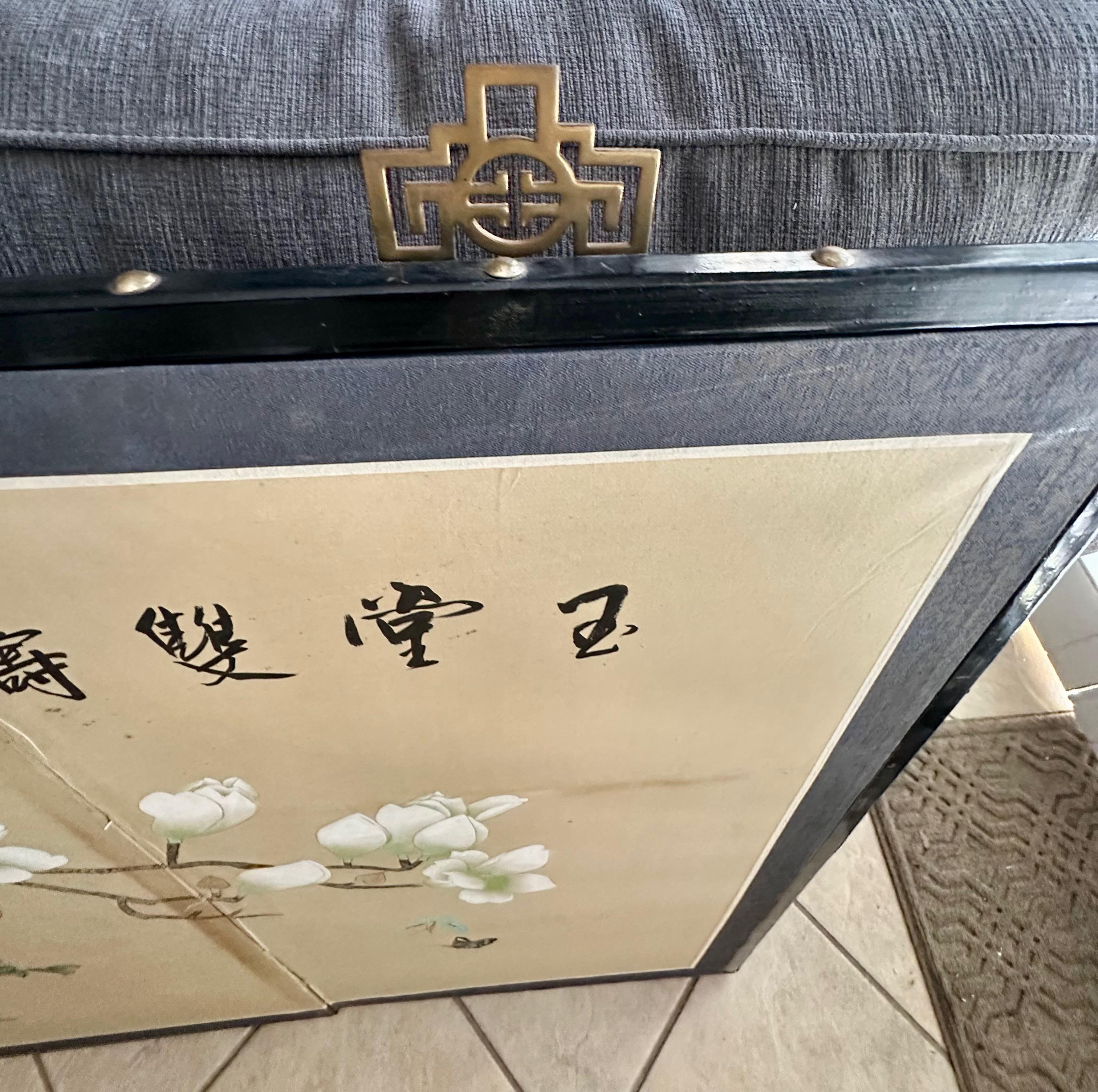 Asian Silk Watercolor 4 panel Folding Screen For Sale 5