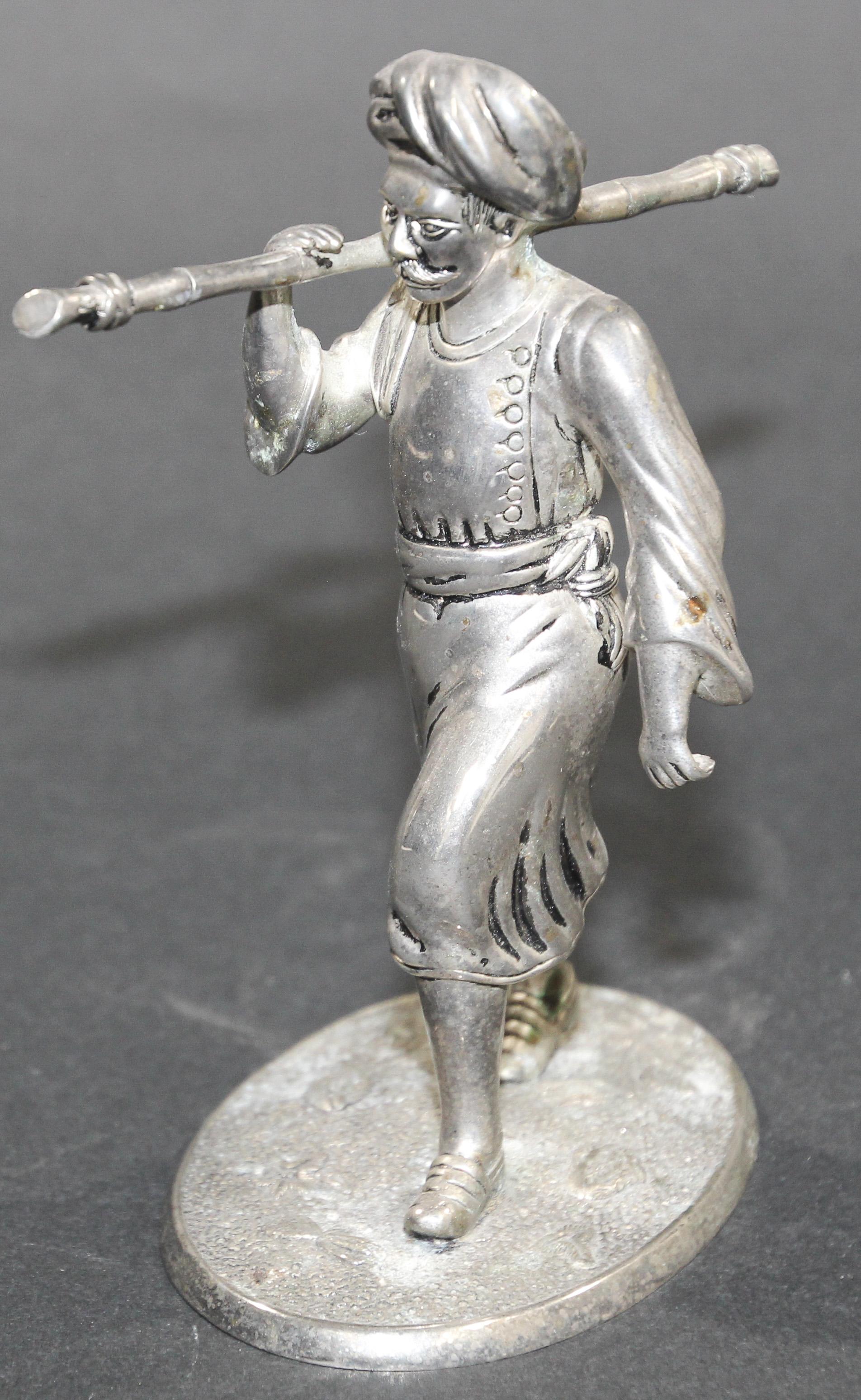 Silver Plate Asian Silver Sculpture of an Old Indian farmer Wearing Traditional Clothes For Sale