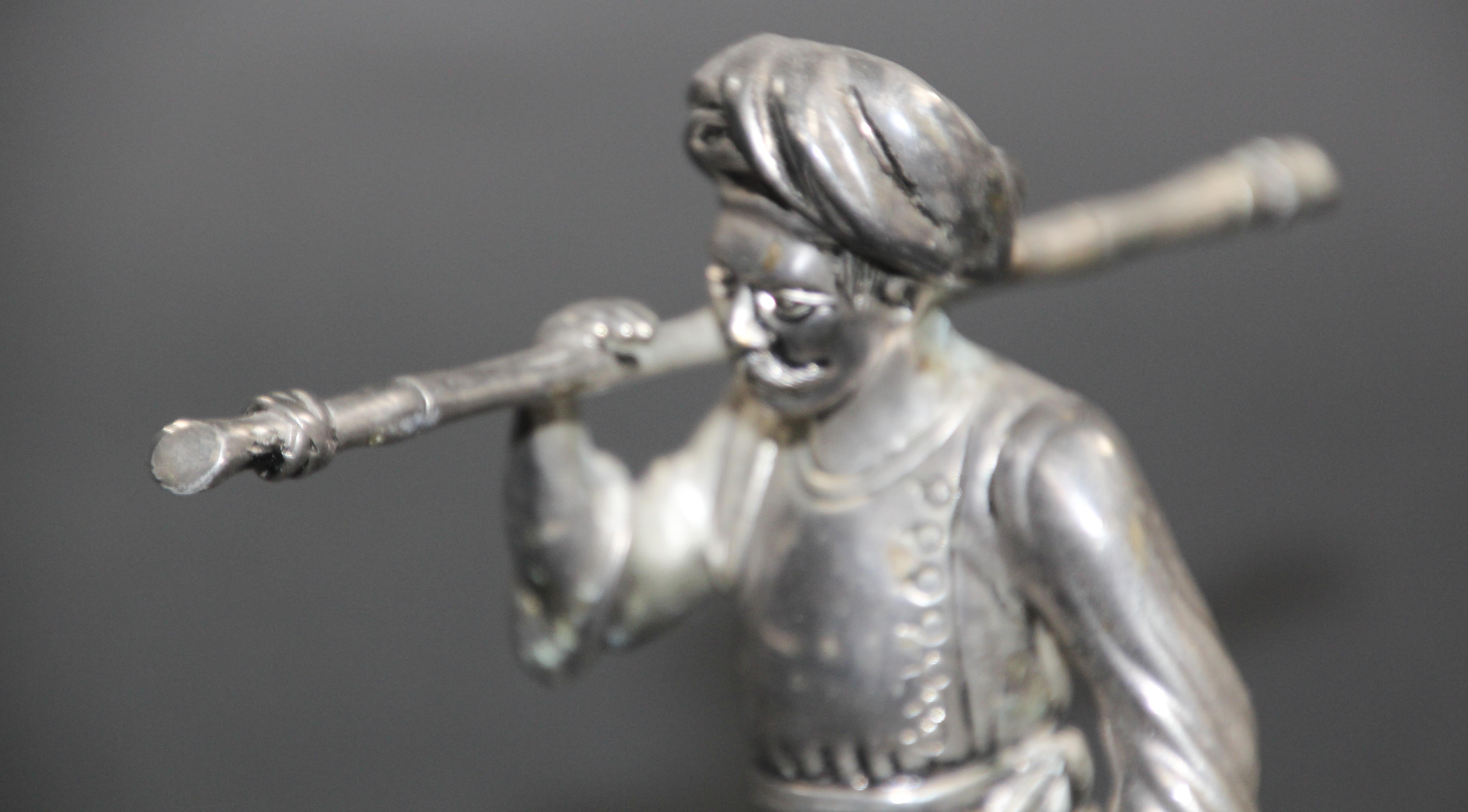 Asian Silver Sculpture of an Old Indian farmer Wearing Traditional Clothes For Sale 1