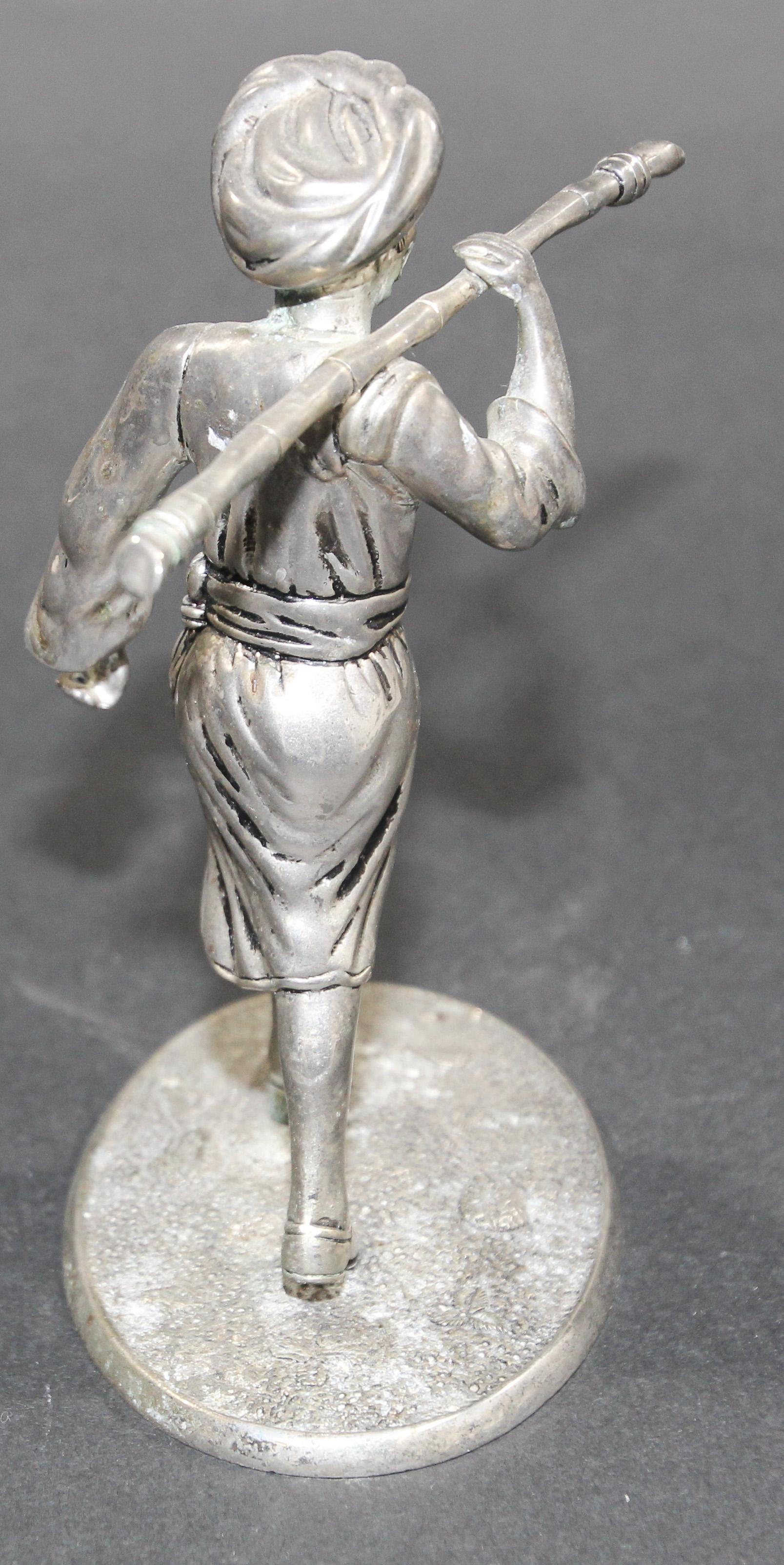 Hand-Crafted Asian Silver Sculpture of an Old Indian farmer Wearing Traditional Clothes For Sale