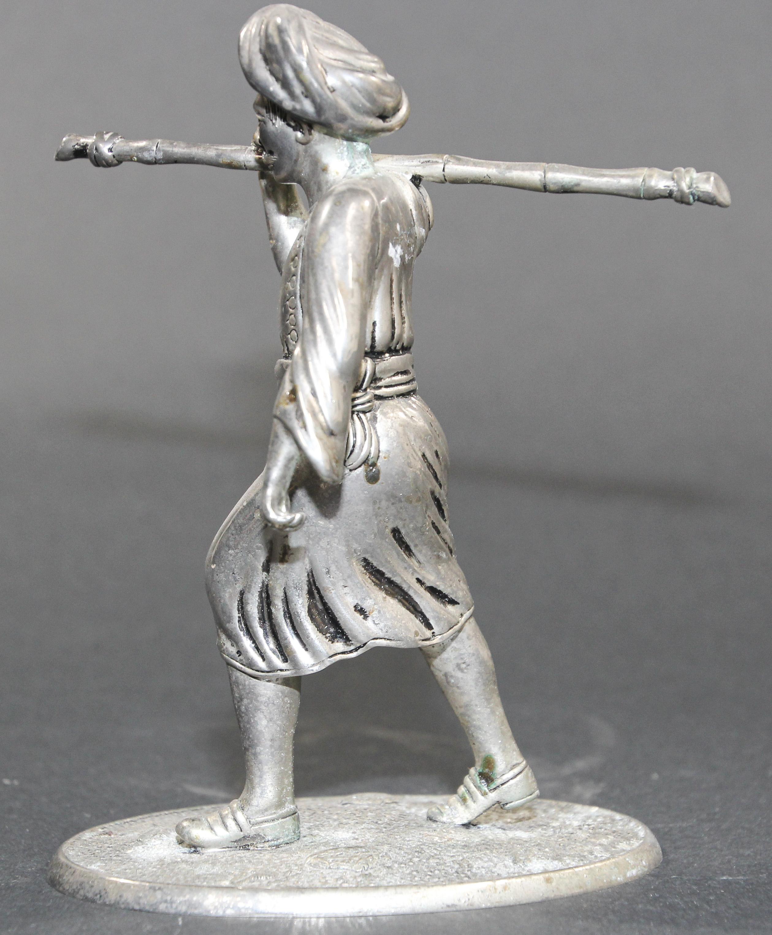 20th Century Asian Silver Sculpture of an Old Indian farmer Wearing Traditional Clothes For Sale