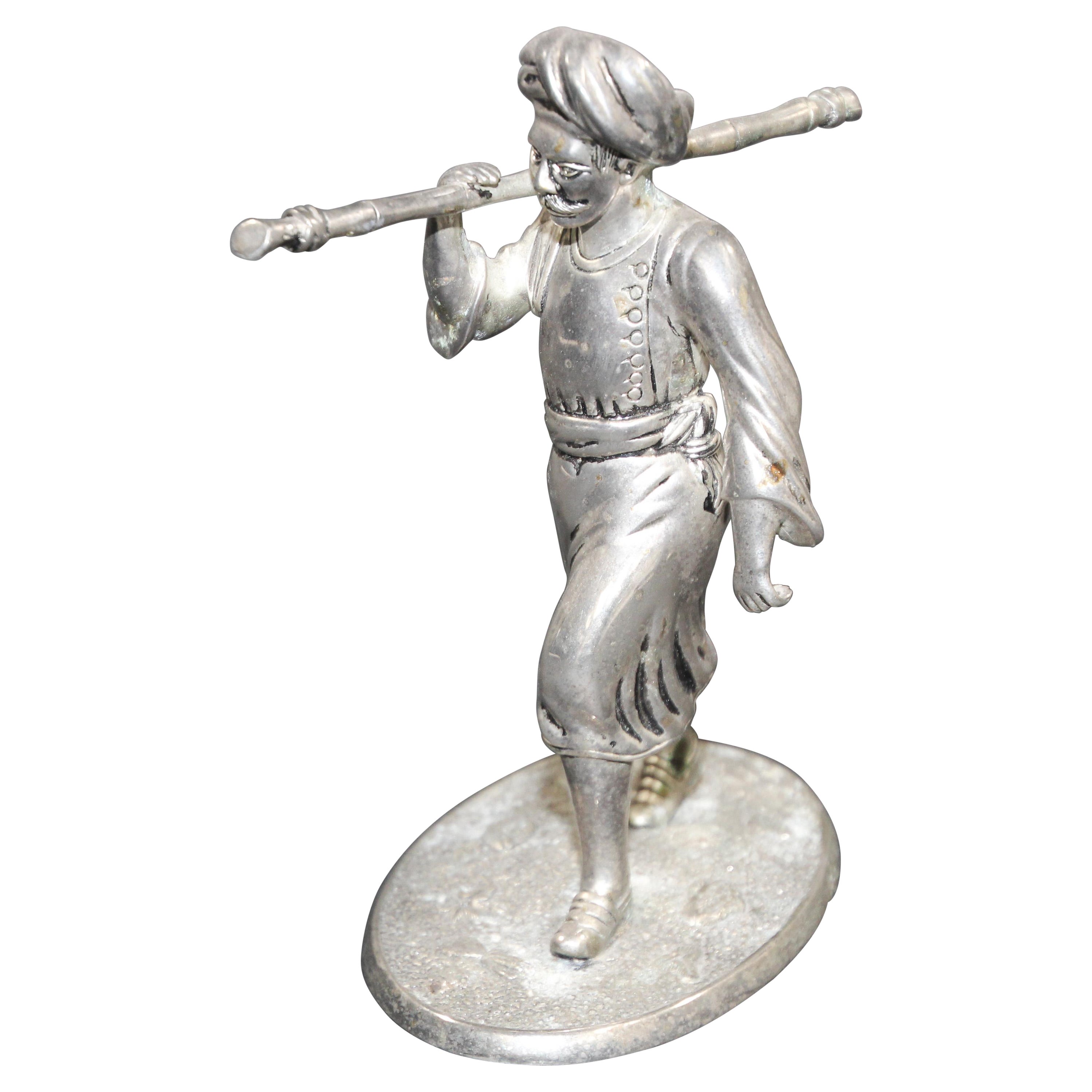 Asian Silver Sculpture of an Old Indian farmer Wearing Traditional Clothes