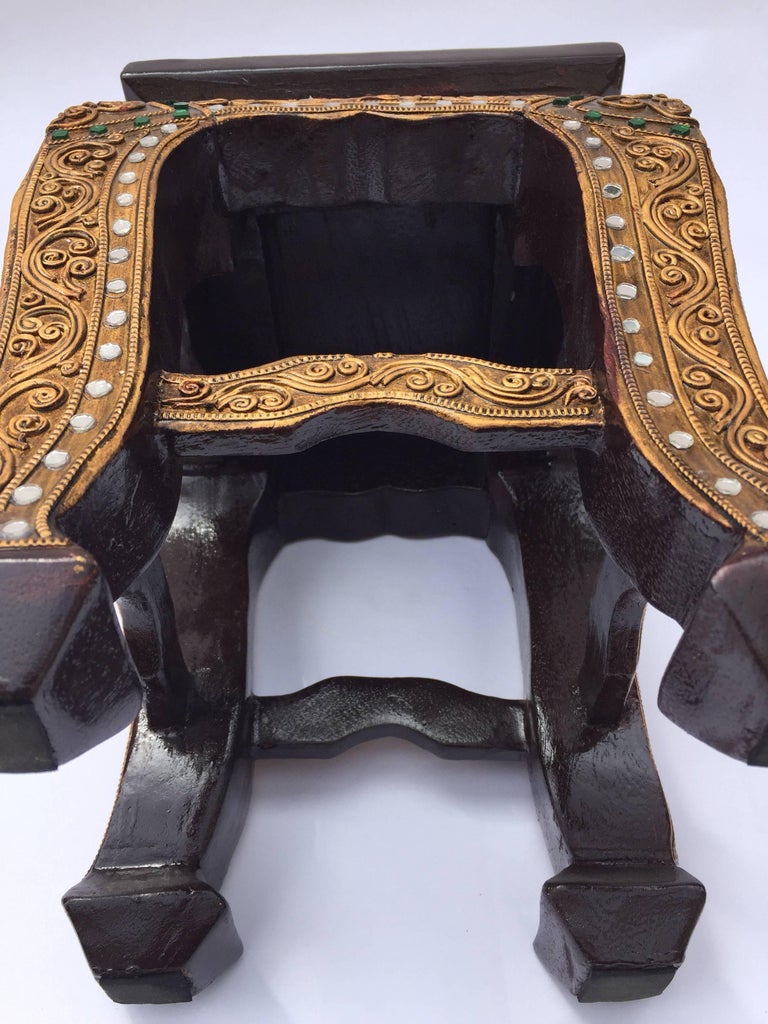 Asian Small Low Wooden Temple Gilded Table Stand For Sale at 1stDibs