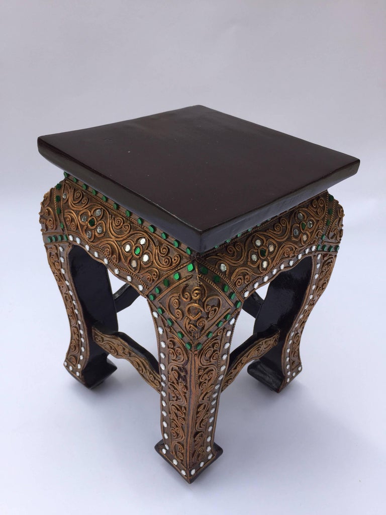 Asian Small Low Wooden Temple Gilded Table Stand For Sale at 1stDibs