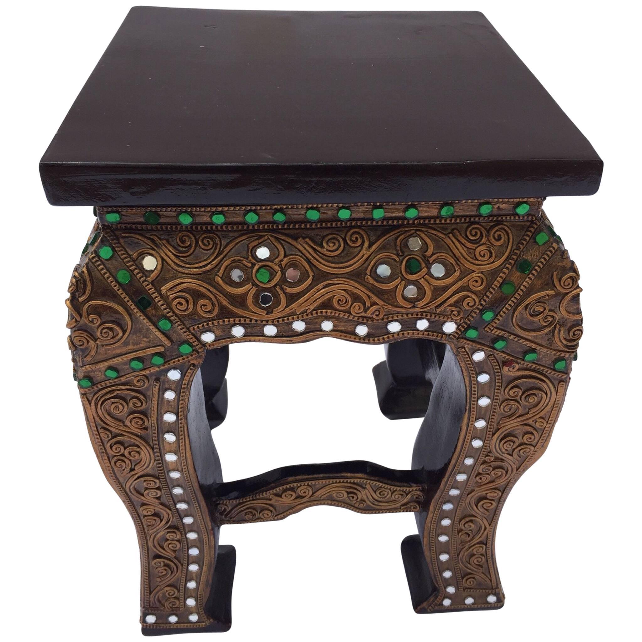 Asian Small Low Wooden Temple  Gilded Table Stand For Sale