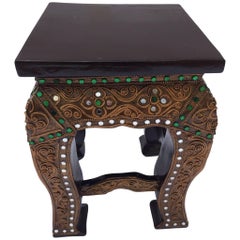 Asian Small Low Wooden Temple  Gilded Table Stand