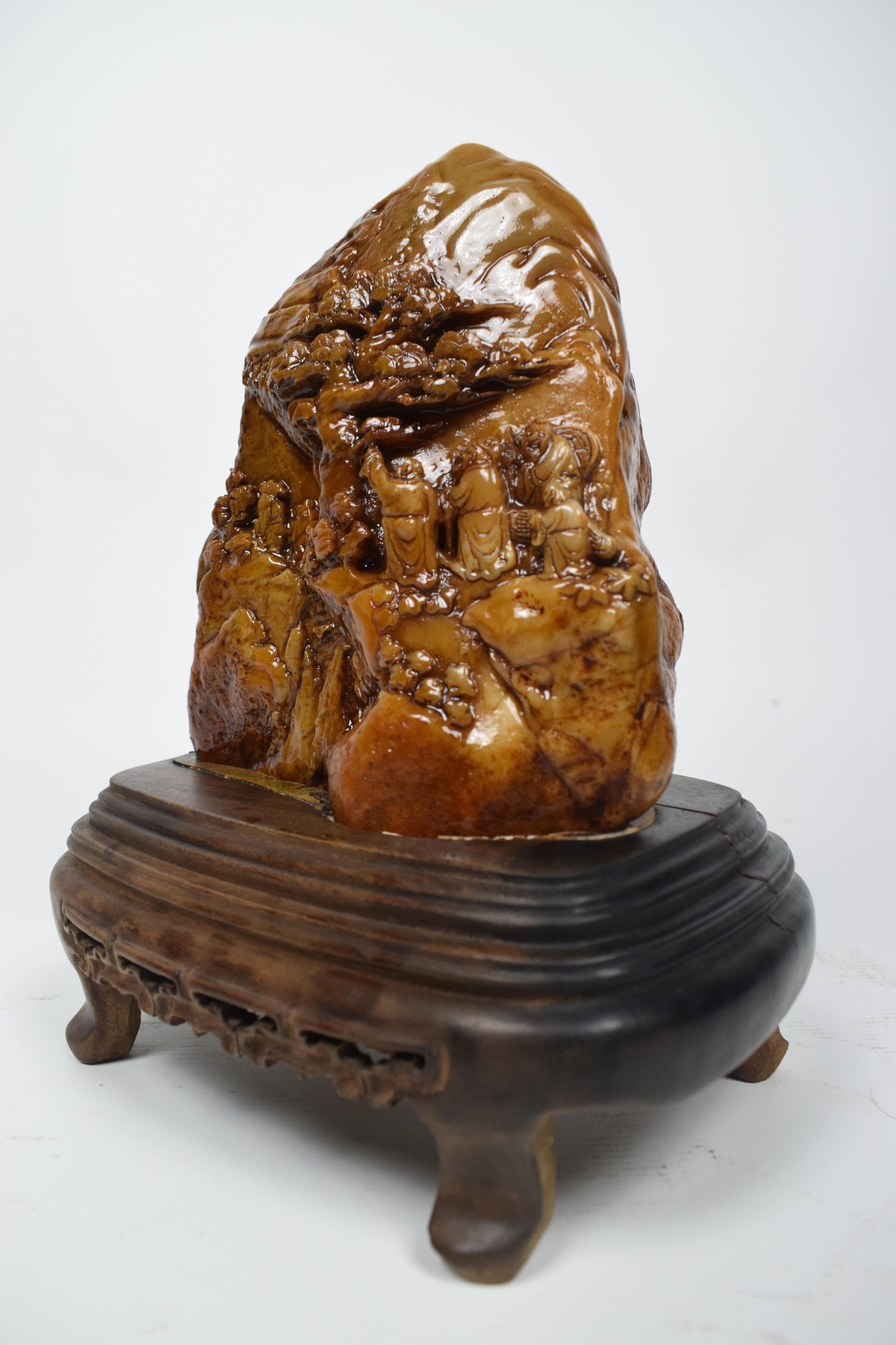 Asian Soapstone Carving of a Buddhist Village Scene, 20th Century In Good Condition For Sale In Islamabad, PK