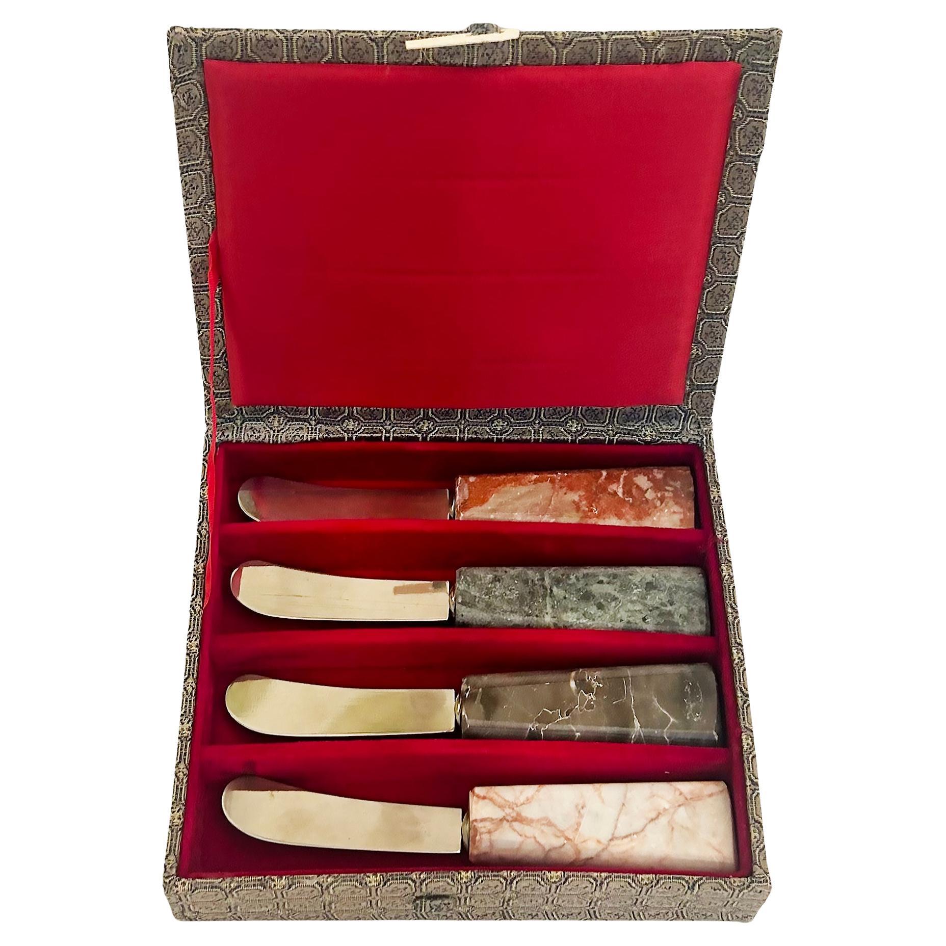 Asian Soft Cheese Spreaders Set with Marble Handles, Stainless, Original Box