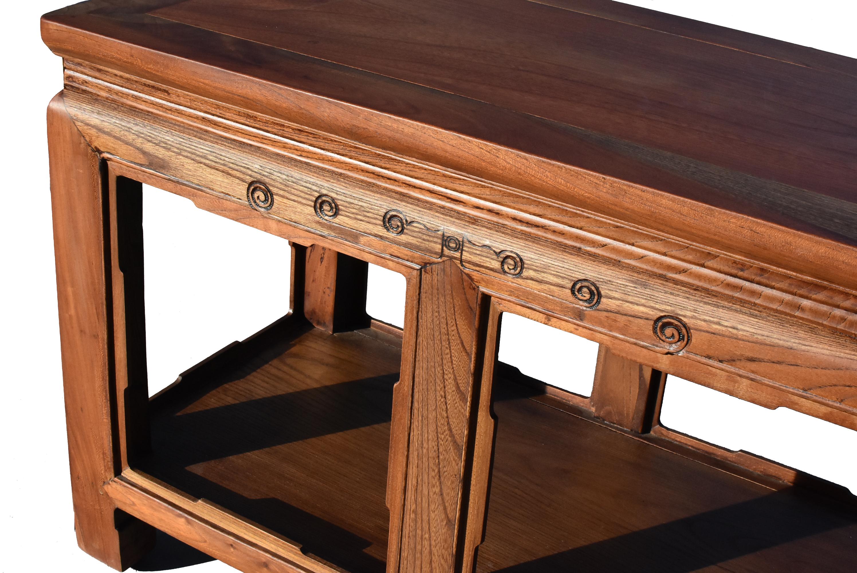 Banc de table asiatique en bois massif de style Ming en vente 2