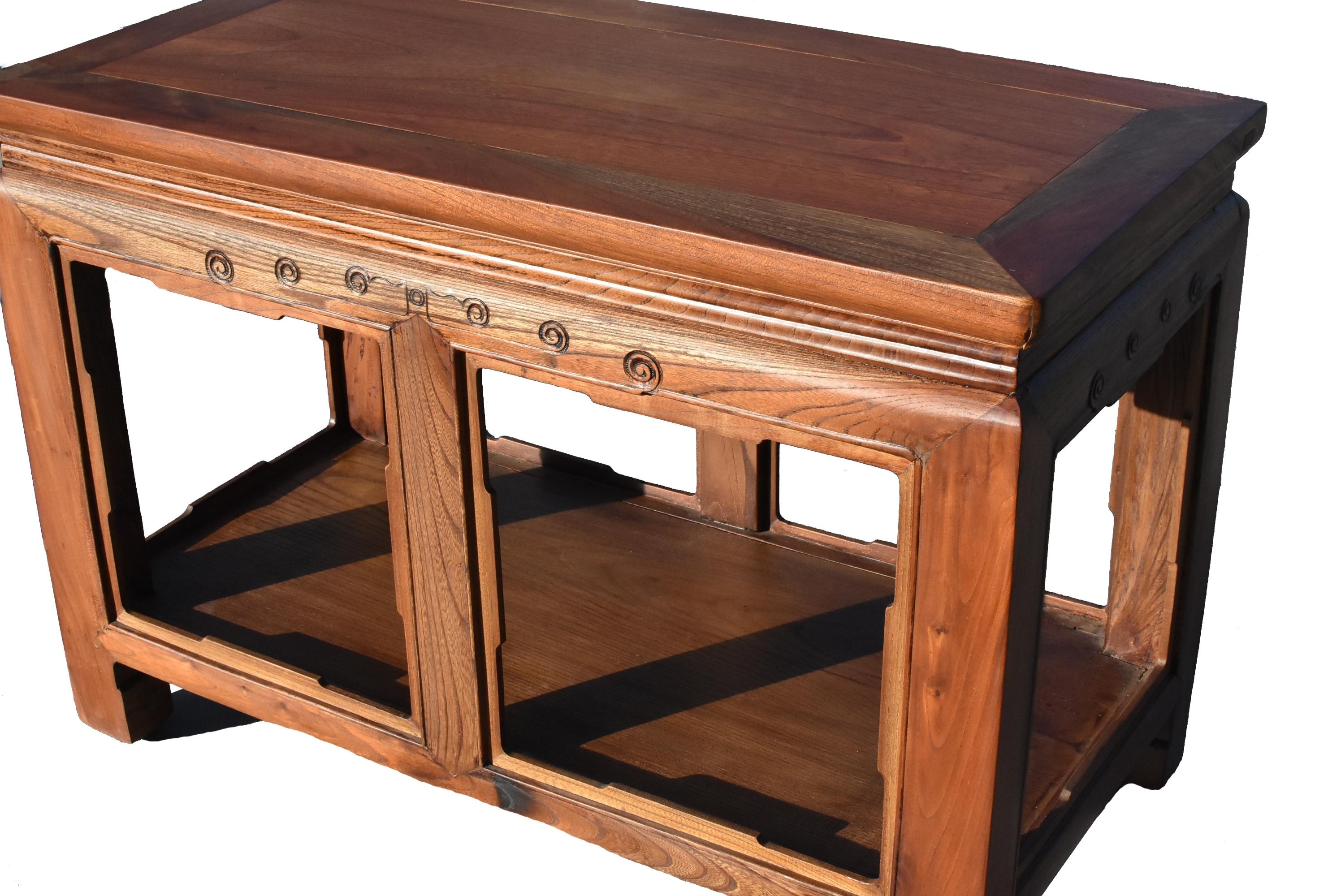 Banc de table asiatique en bois massif de style Ming en vente 3