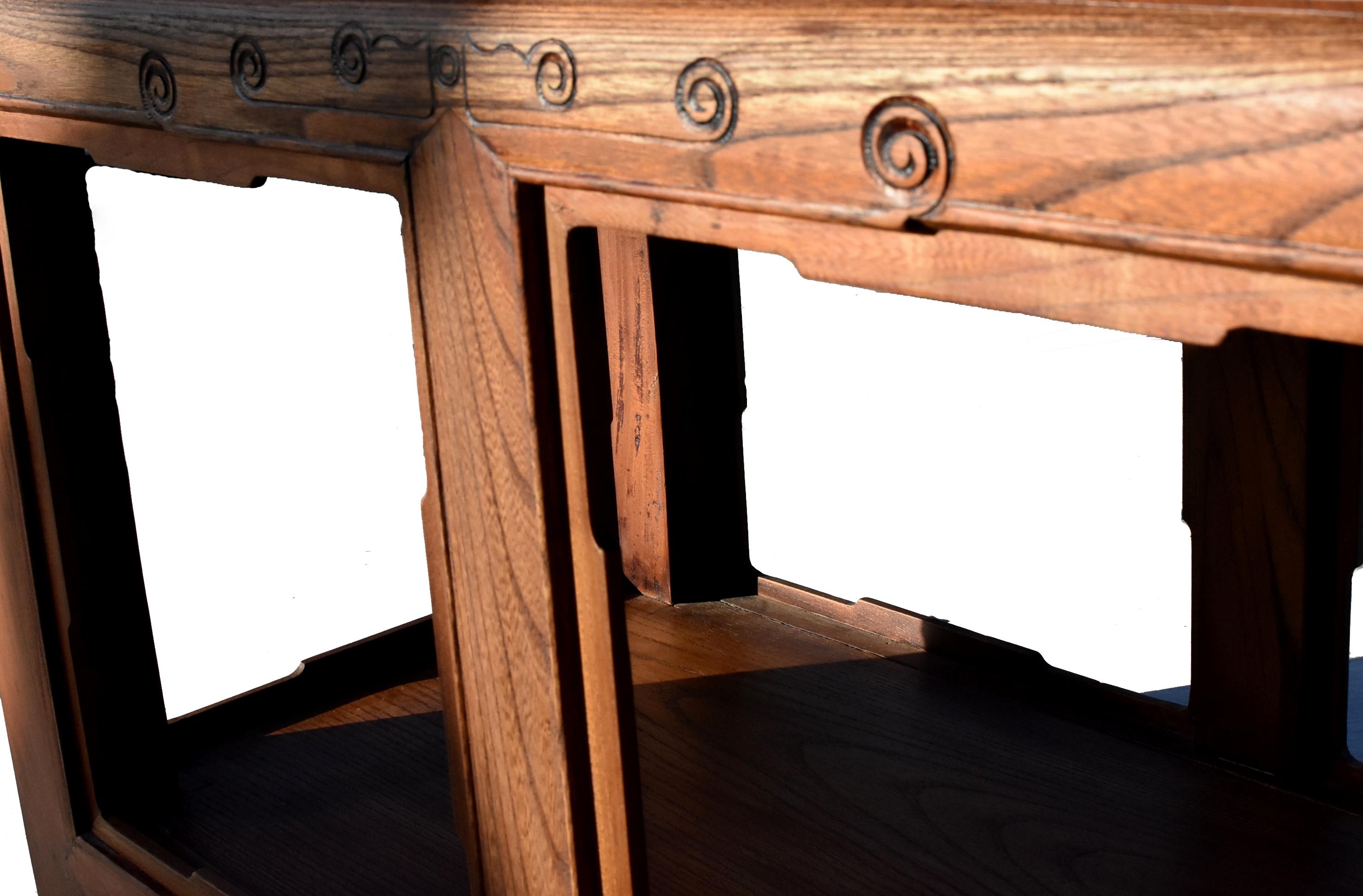 Banc de table asiatique en bois massif de style Ming en vente 5