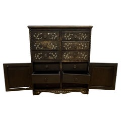 Used Asian Style 12 drawer cabinet with marble inlaid top and side panels